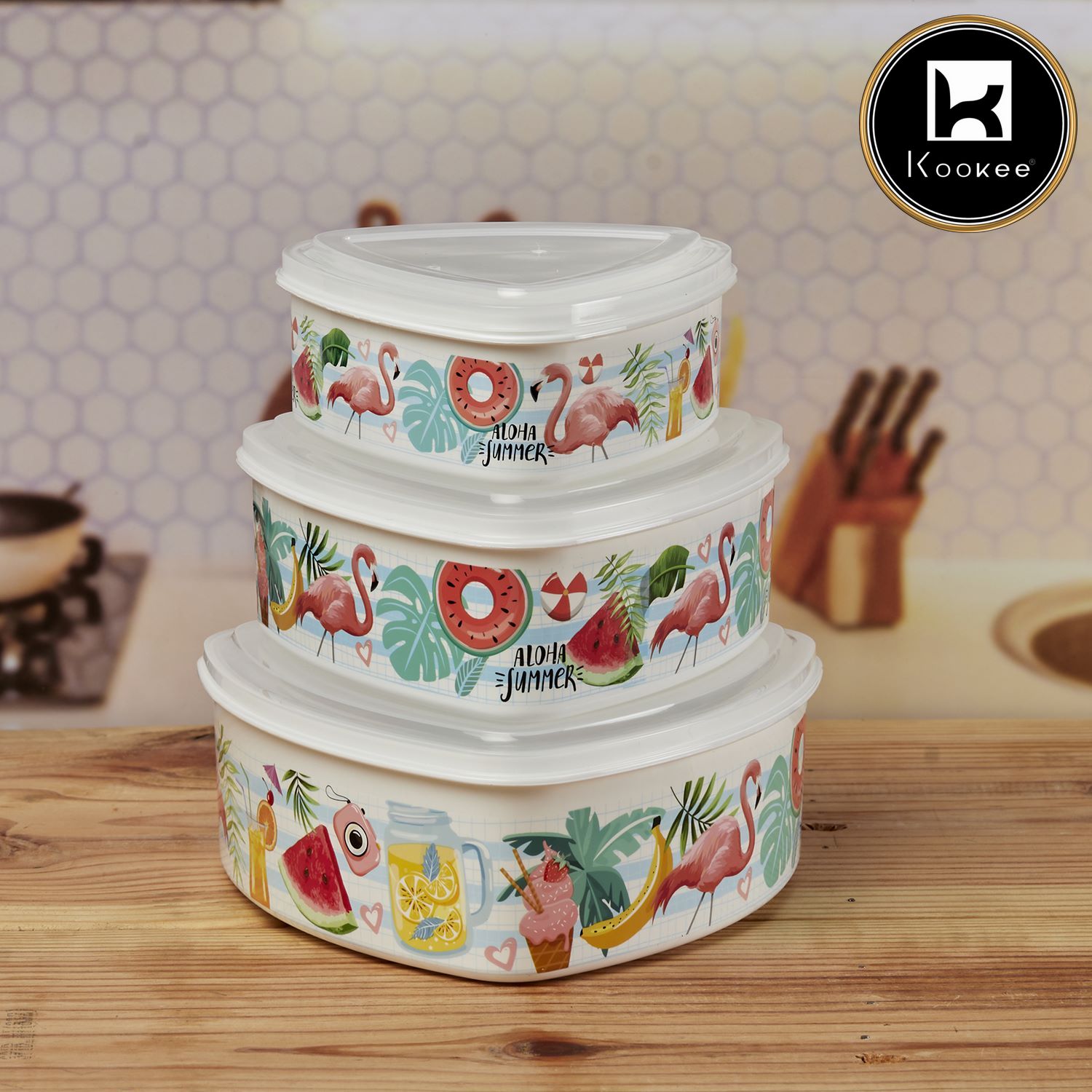 Plastic Airtight Container with Lid, Set of 3, Triangle (V-CONT-006)