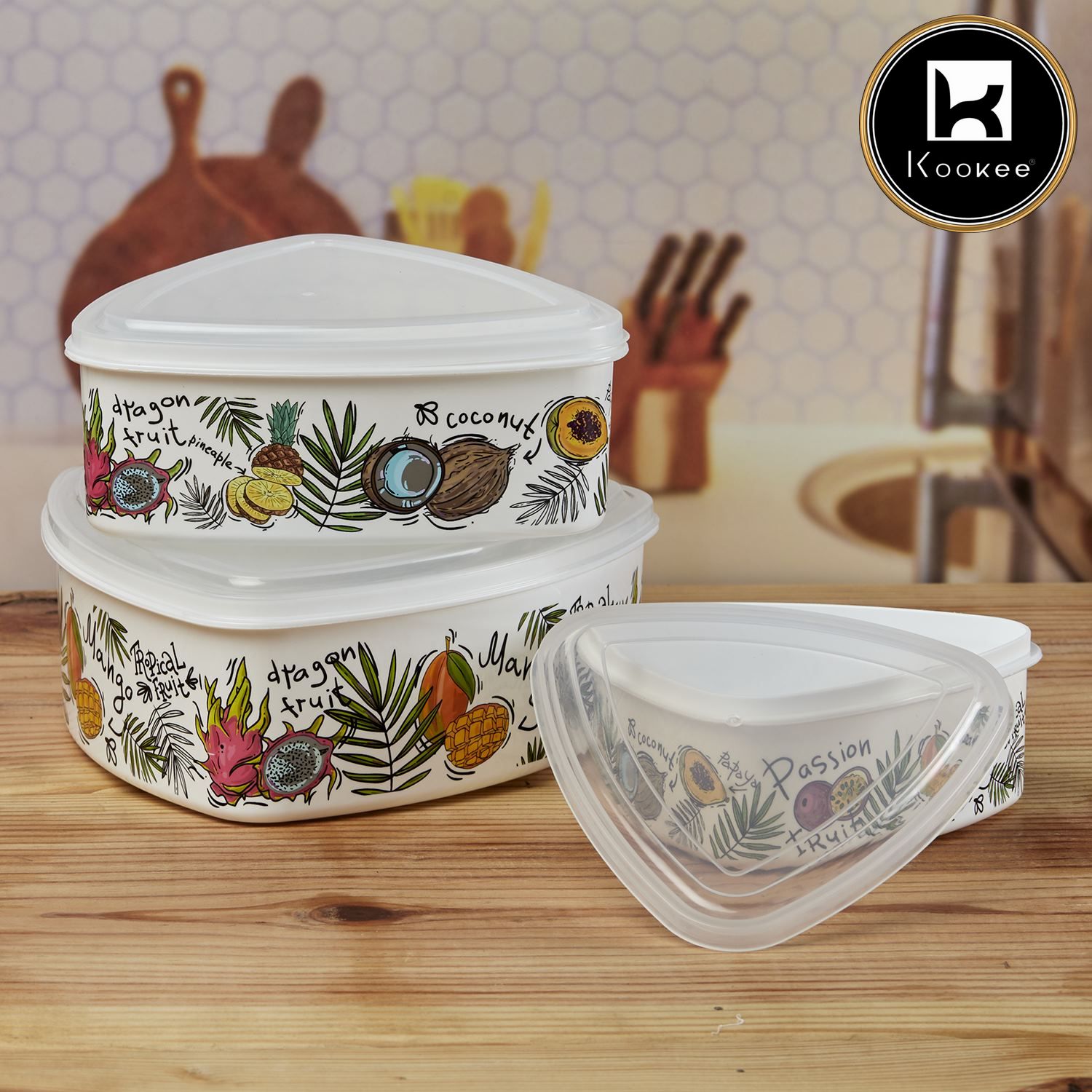 Plastic Containers for Storage | Plastic Airtight Container with Lid, Set of 3, Triangle (10696)