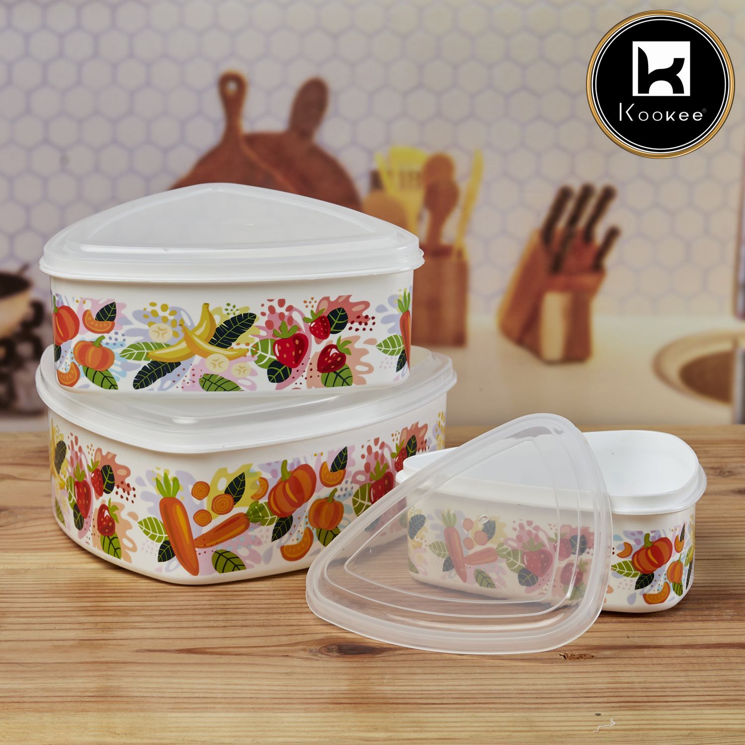 Plastic Containers for Storage | Plastic Airtight Container with Lid, Set of 3, Triangle (10697)