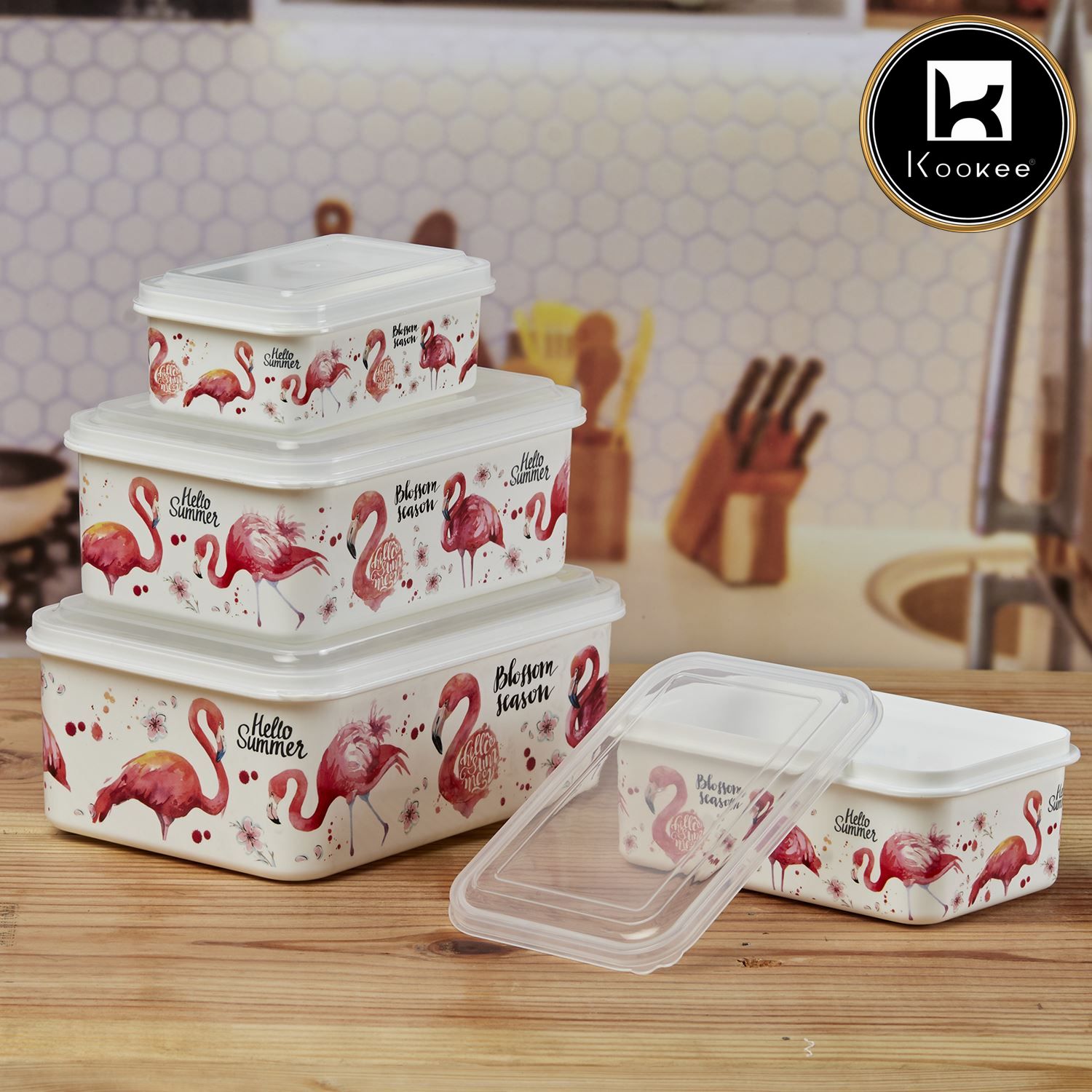 Kookee Plastic Airtight Container with Lid, Set of 4, Rectangle (10700)