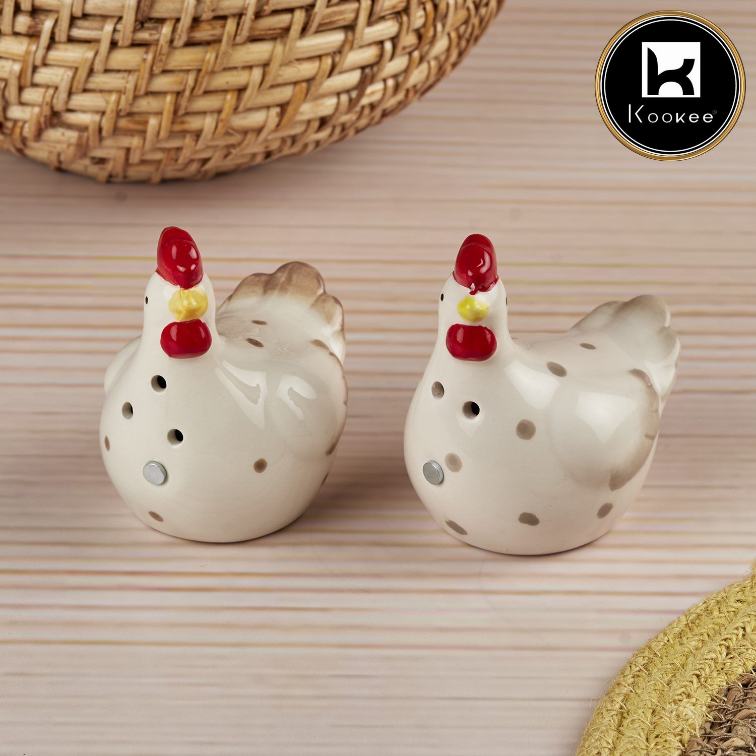 Kookee Ceramic Salt and Pepper Shakers Set with tray for Dining Table (10701)