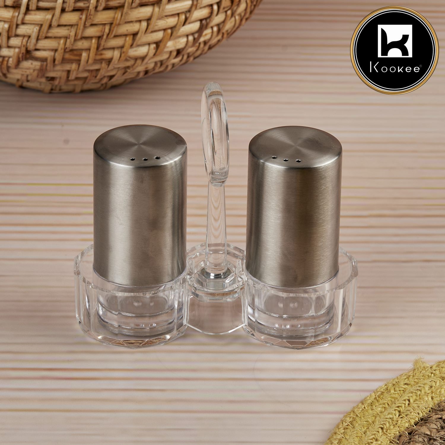 Acrylic Salt and Pepper Shakers Set with tray for Dining Table (10703)