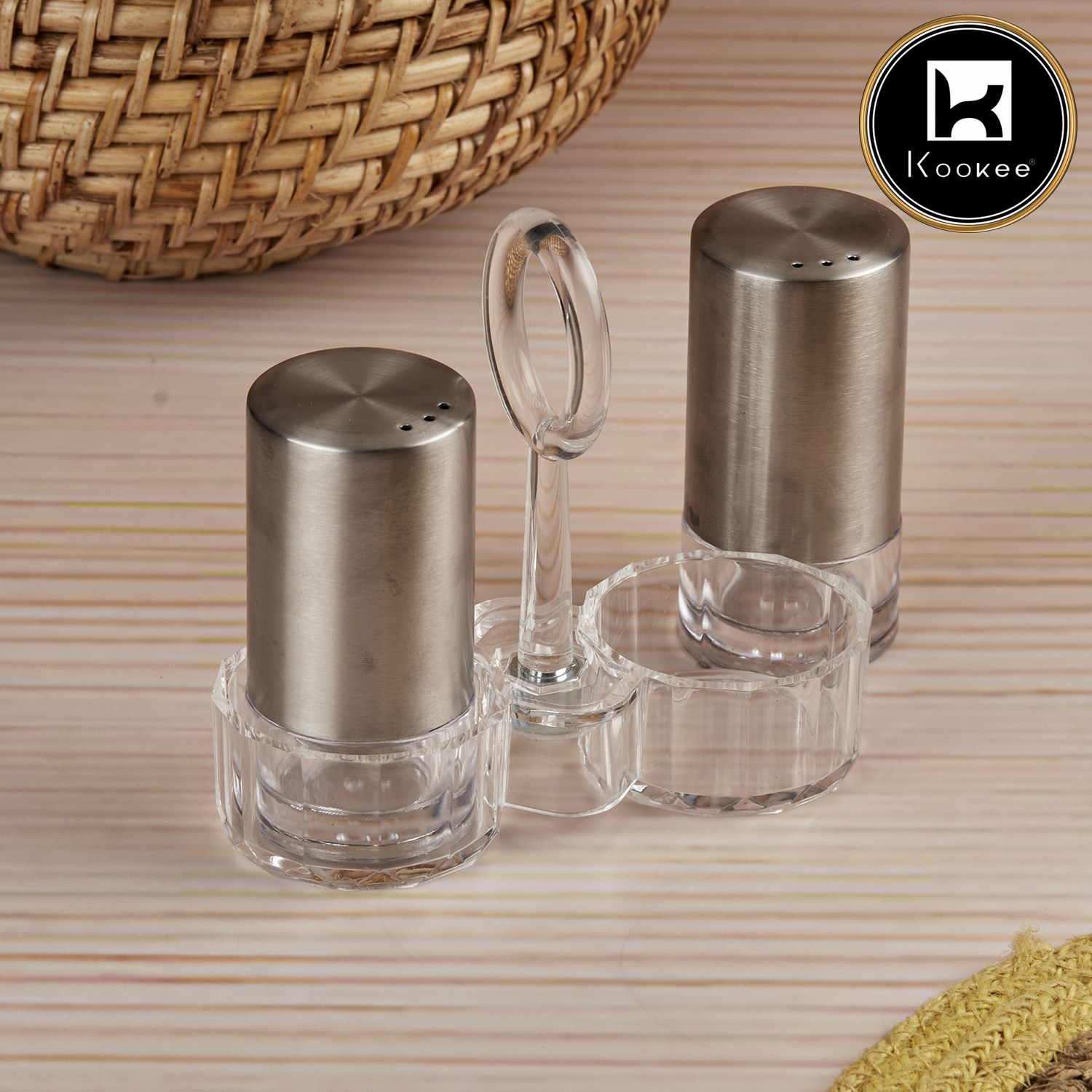 Acrylic Salt and Pepper Shakers Set with tray for Dining Table (10703)