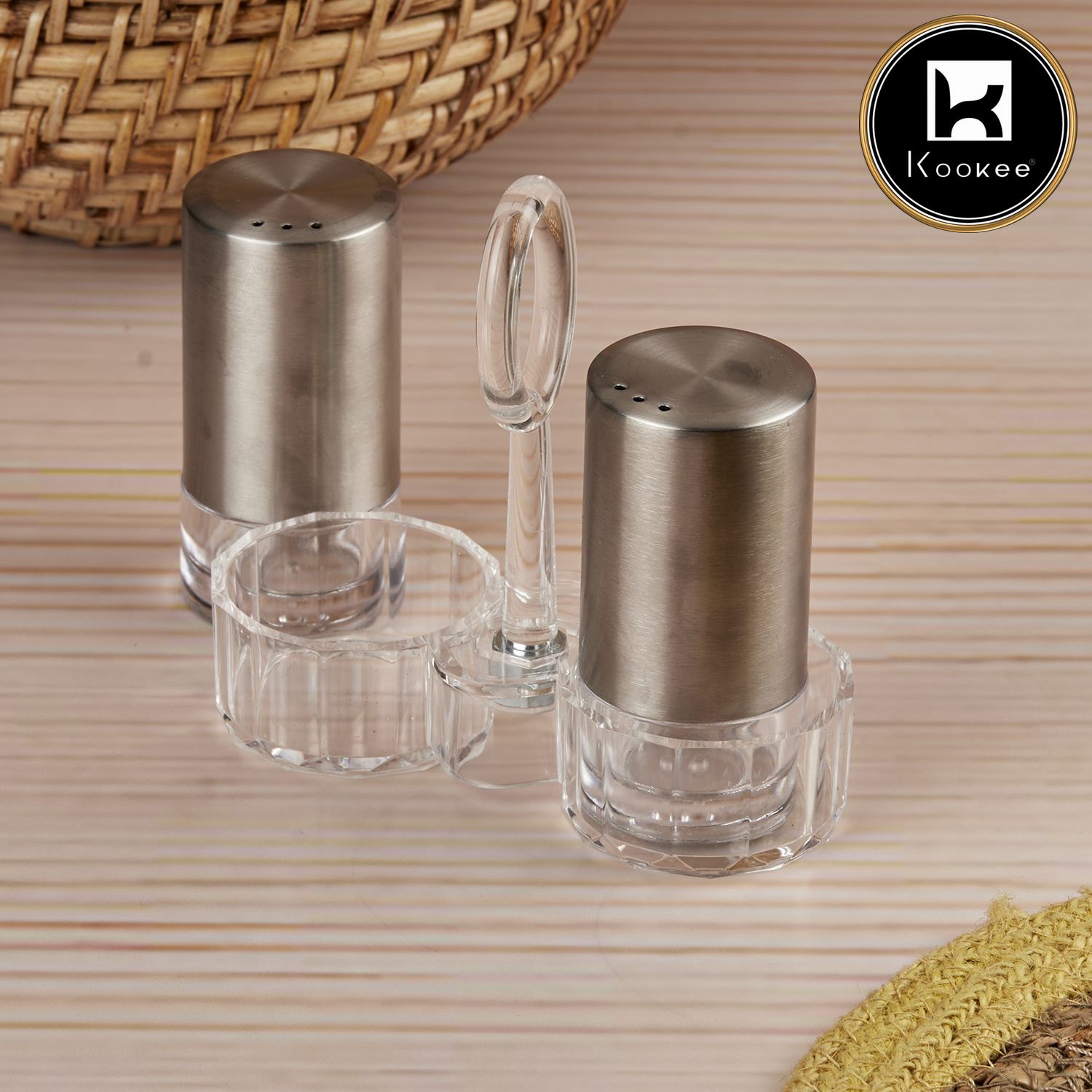 Acrylic Salt and Pepper Shakers Set with tray for Dining Table (10703)