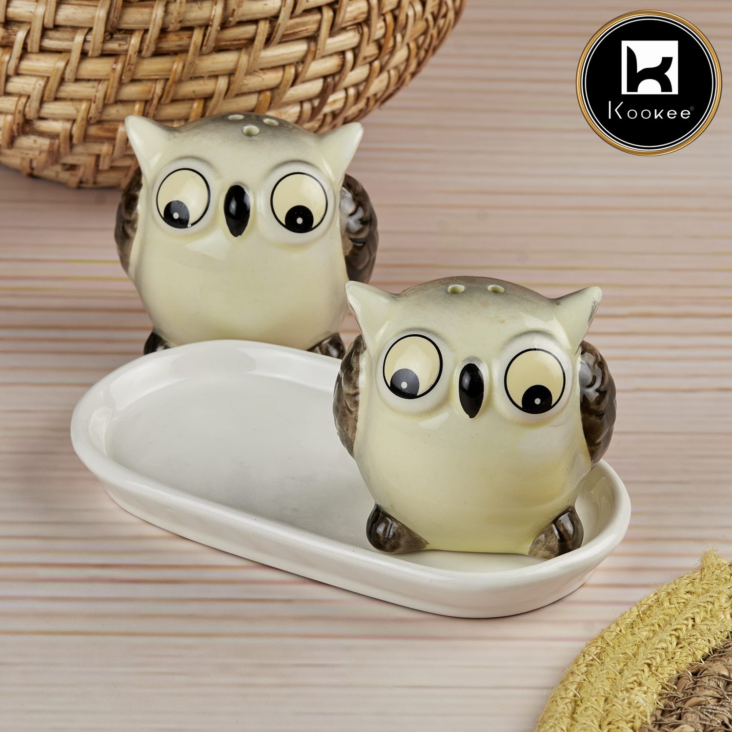 Ceramic Salt and Pepper Shakers Set with tray for Dining Table (10704)