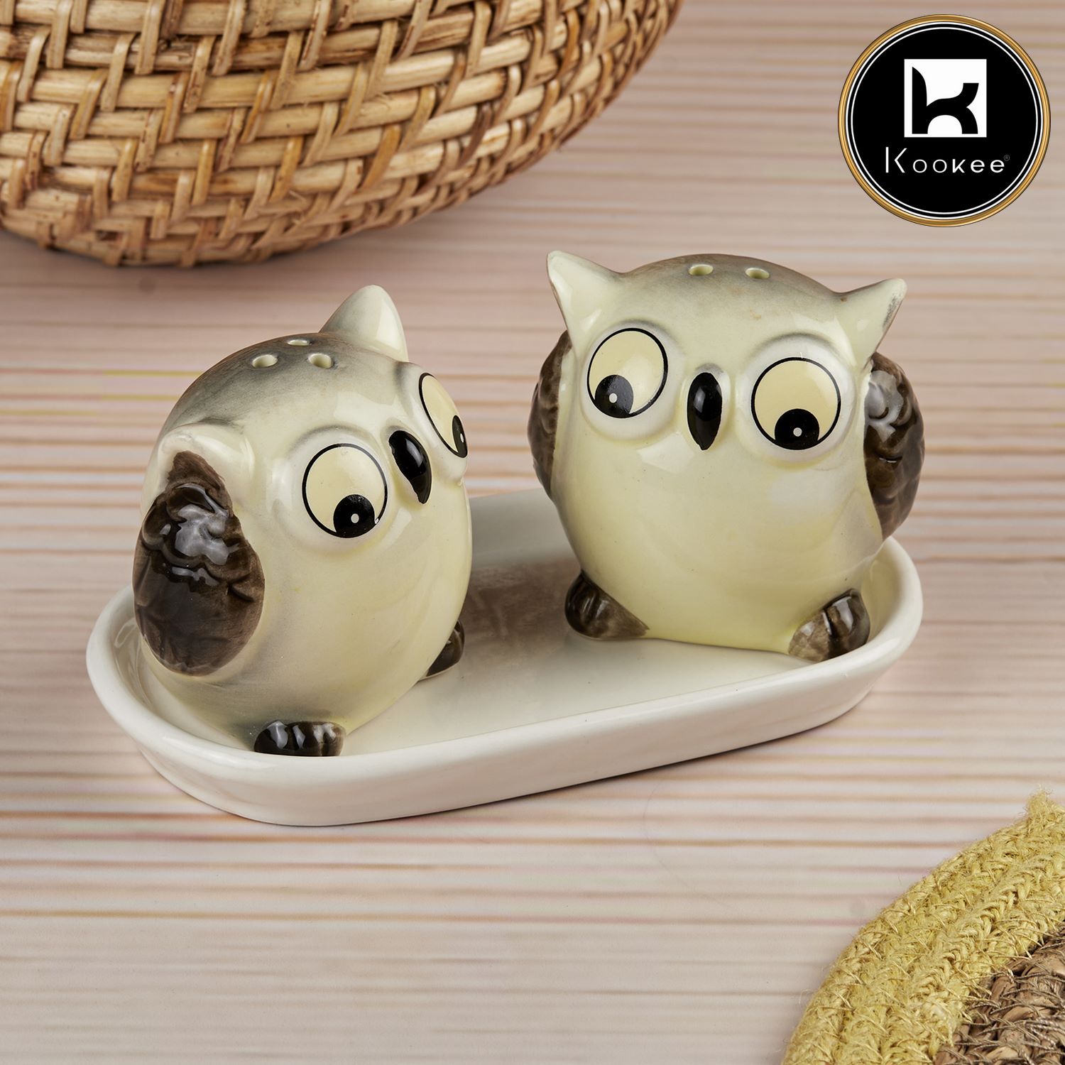 Ceramic Salt and Pepper Shakers Set with tray for Dining Table (10704)