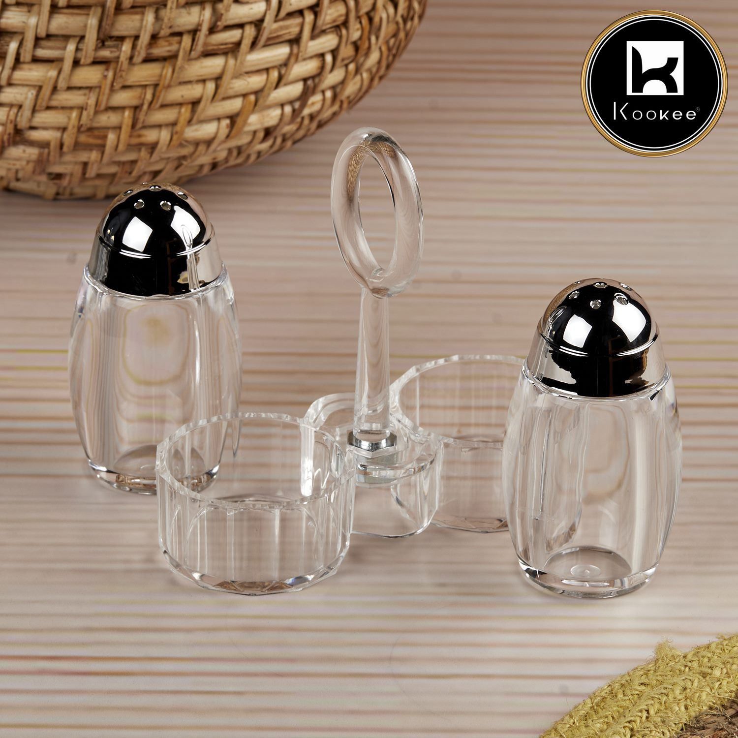 Acrylic Salt and Pepper Shakers Set with tray for Dining Table (10705)