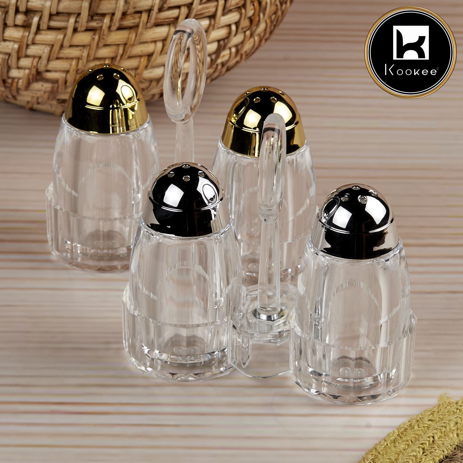 Acrylic Salt and Pepper Shakers Set with tray for Dining Table (10705)