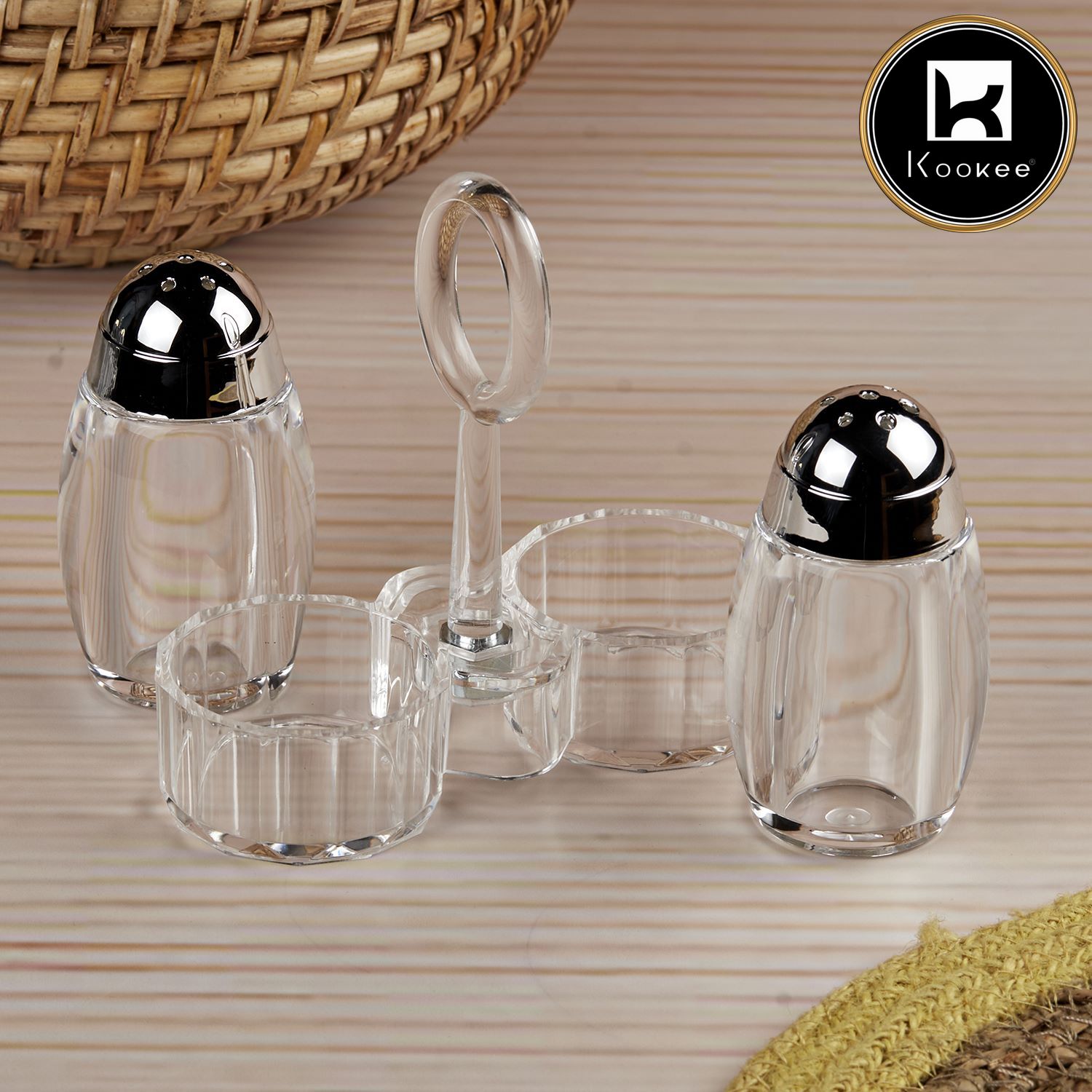 Acrylic Salt and Pepper Shakers Set with tray for Dining Table (10059)