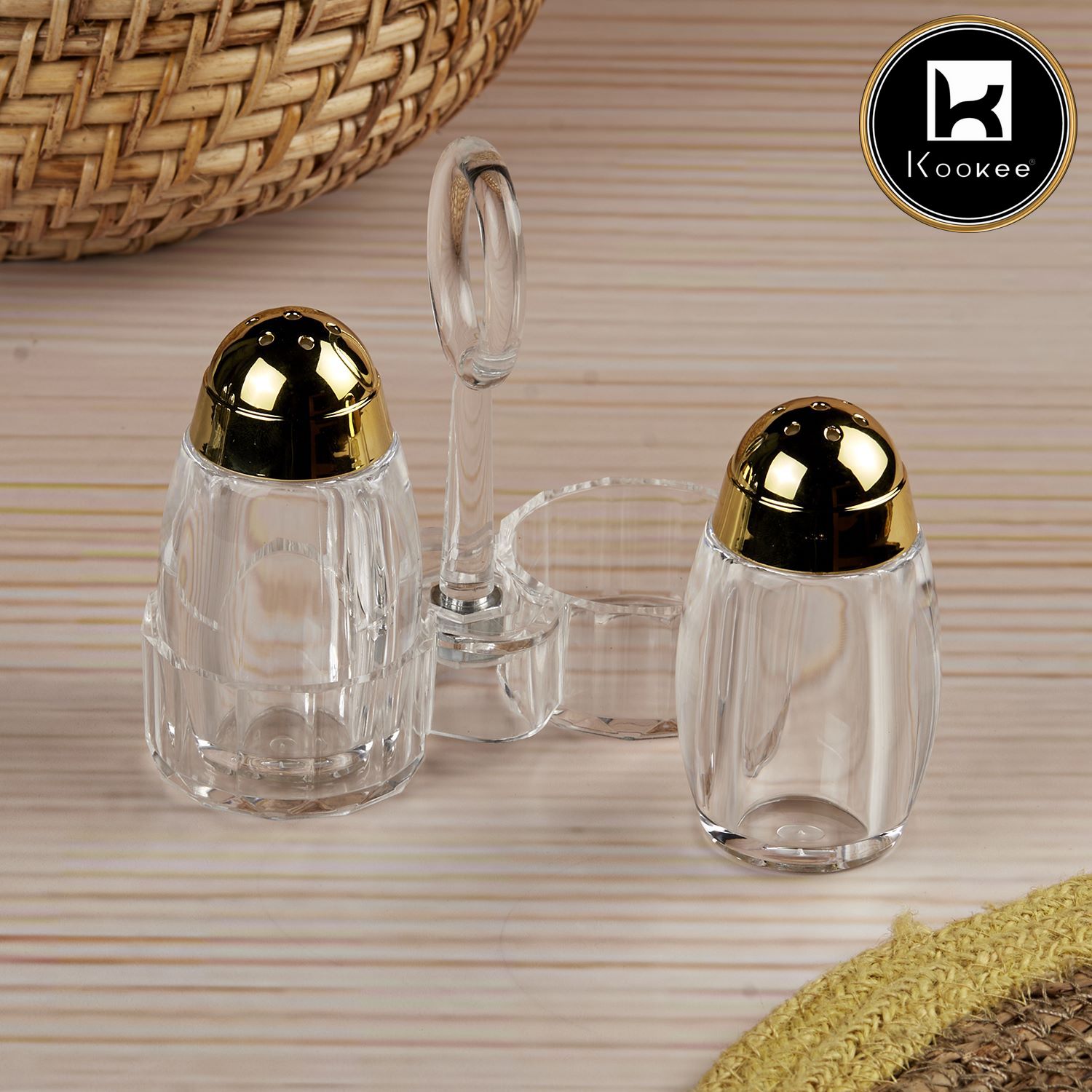 Acrylic Salt and Pepper Shakers Set with tray for Dining Table (10706)