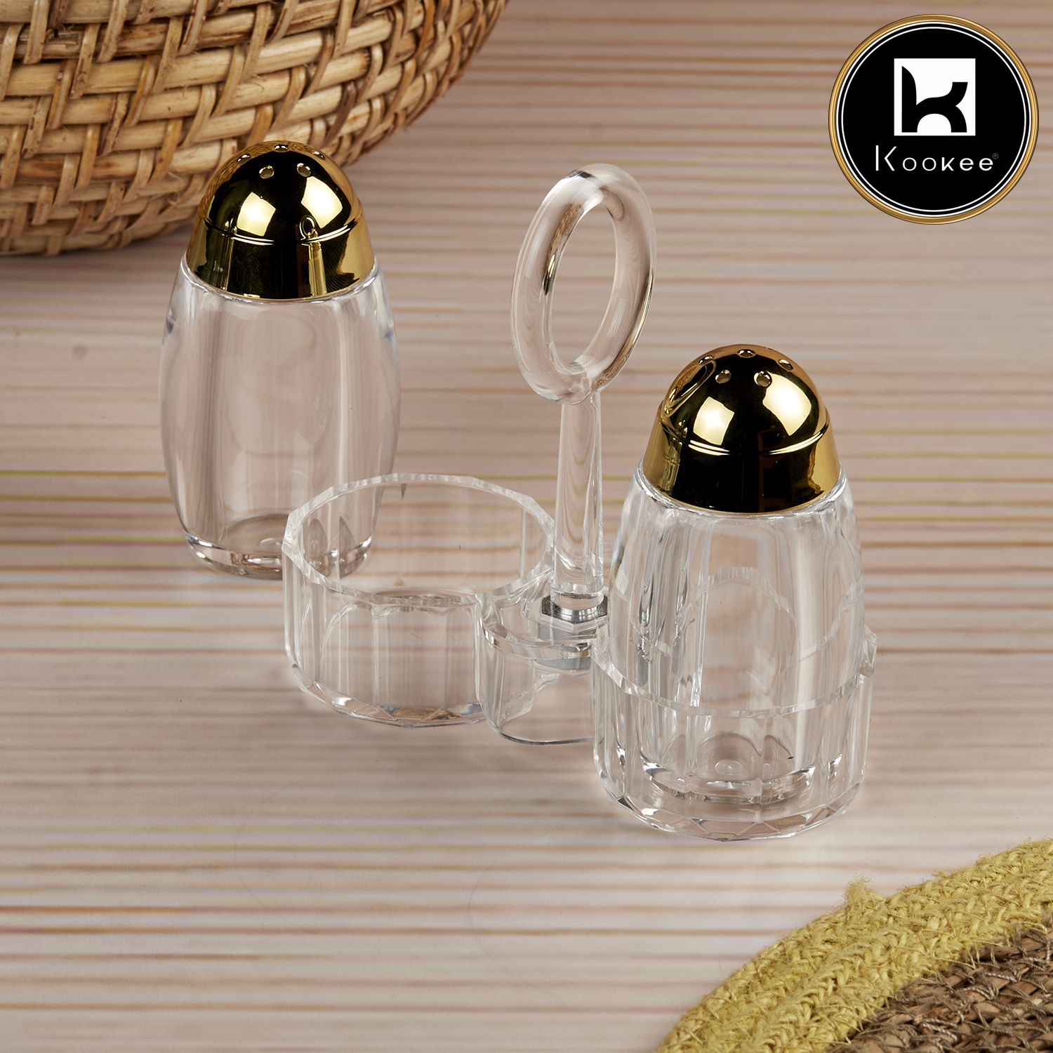 Acrylic Salt and Pepper Shakers Set with tray for Dining Table (10706)