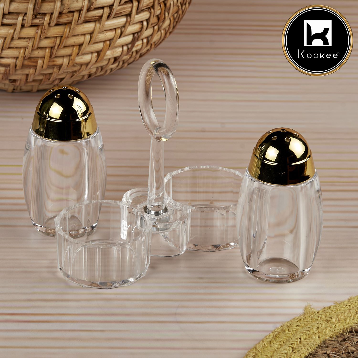 Acrylic Salt and Pepper Shakers Set with tray for Dining Table (10059)