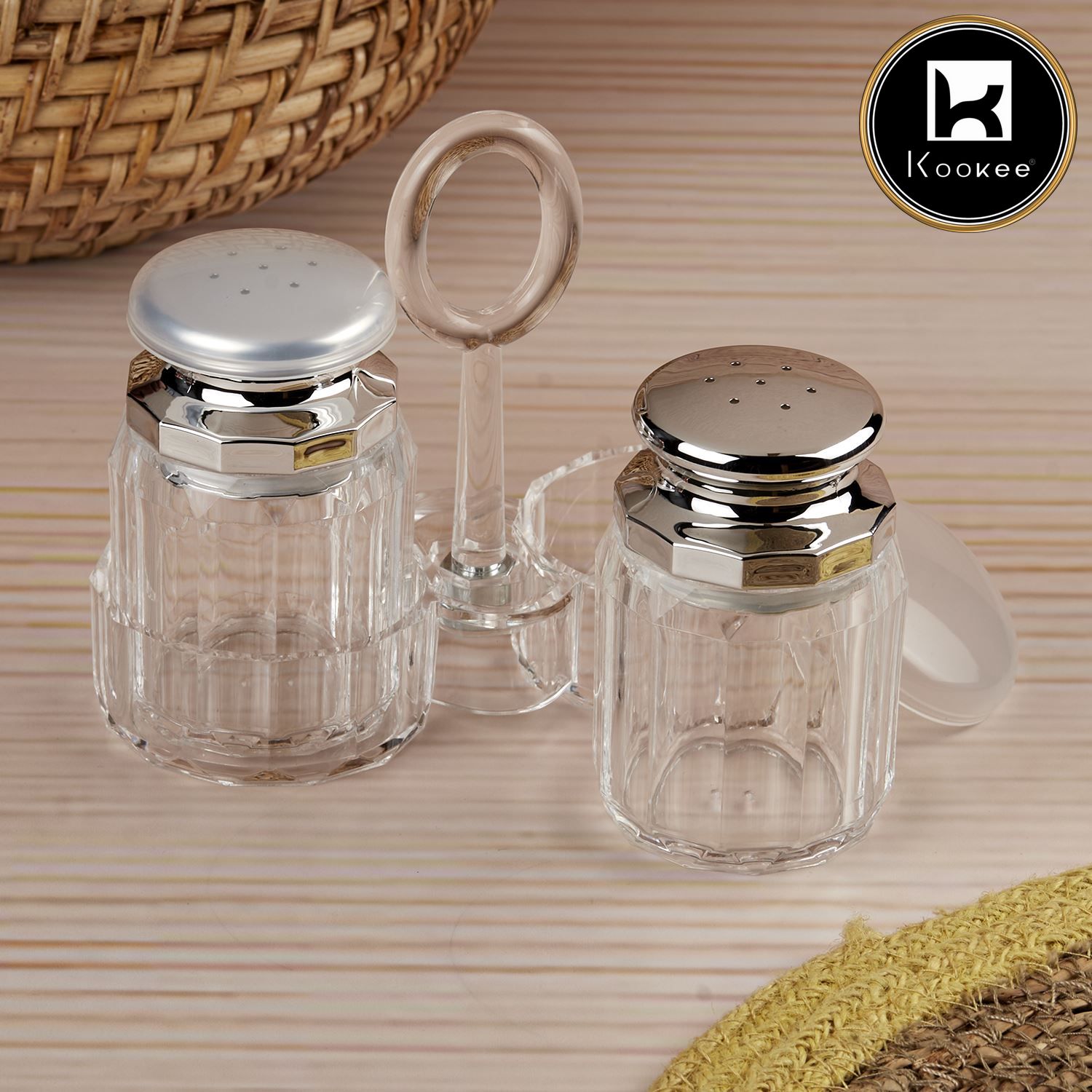 Acrylic Salt and Pepper Shakers Set with tray for Dining Table (10707)