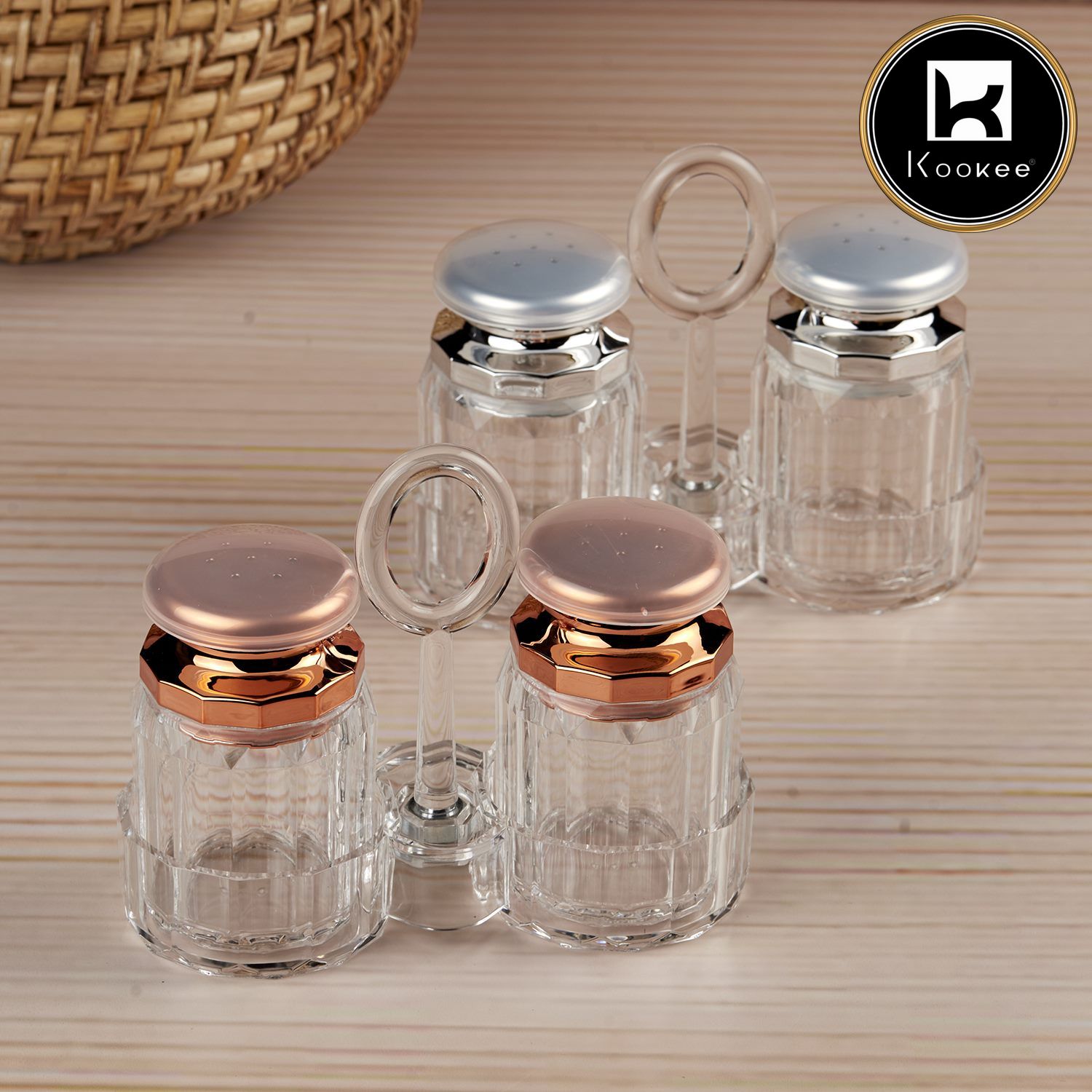 Acrylic Salt and Pepper Shakers Set with tray for Dining Table (10707)