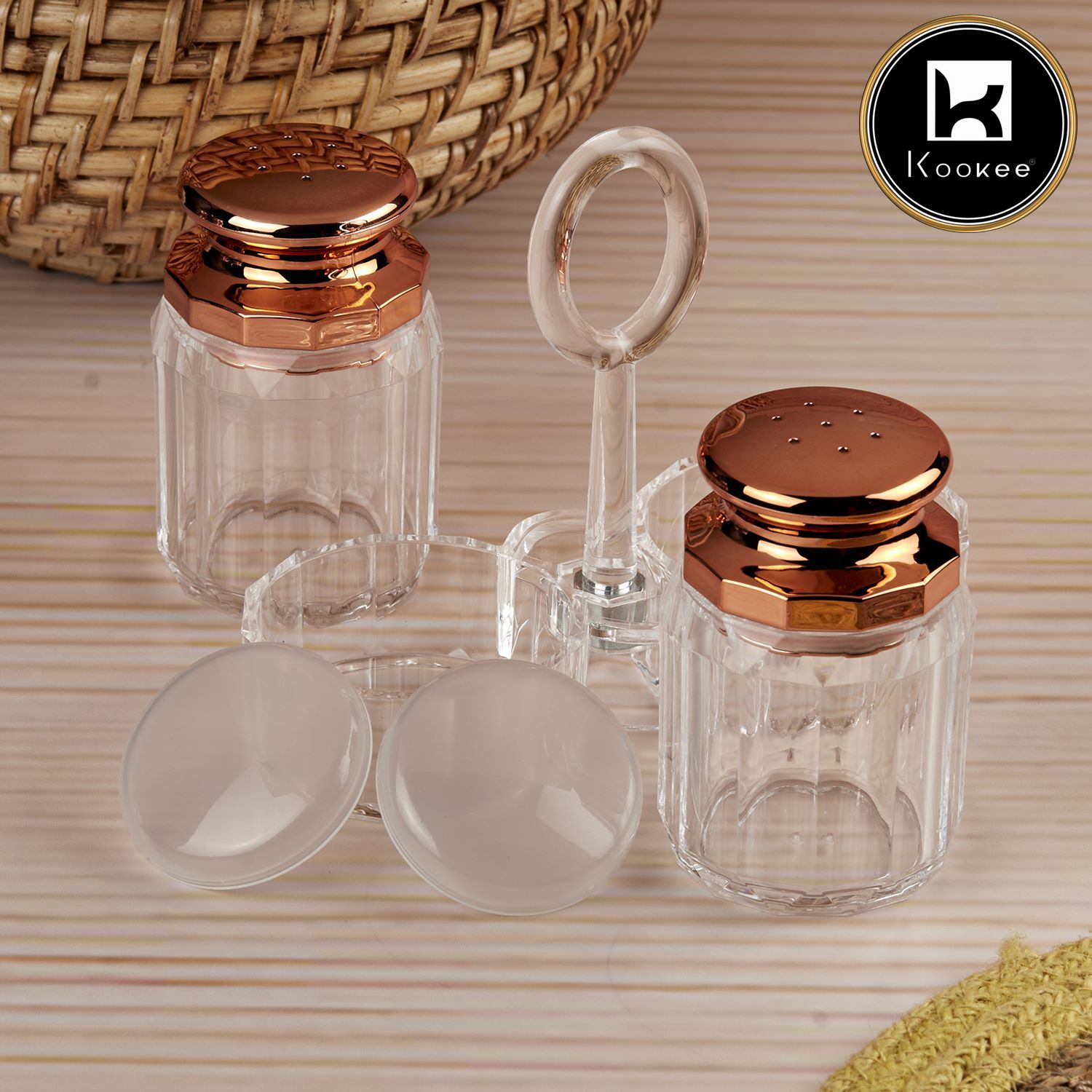 Acrylic Salt and Pepper Shakers Set with tray for Dining Table (10708)