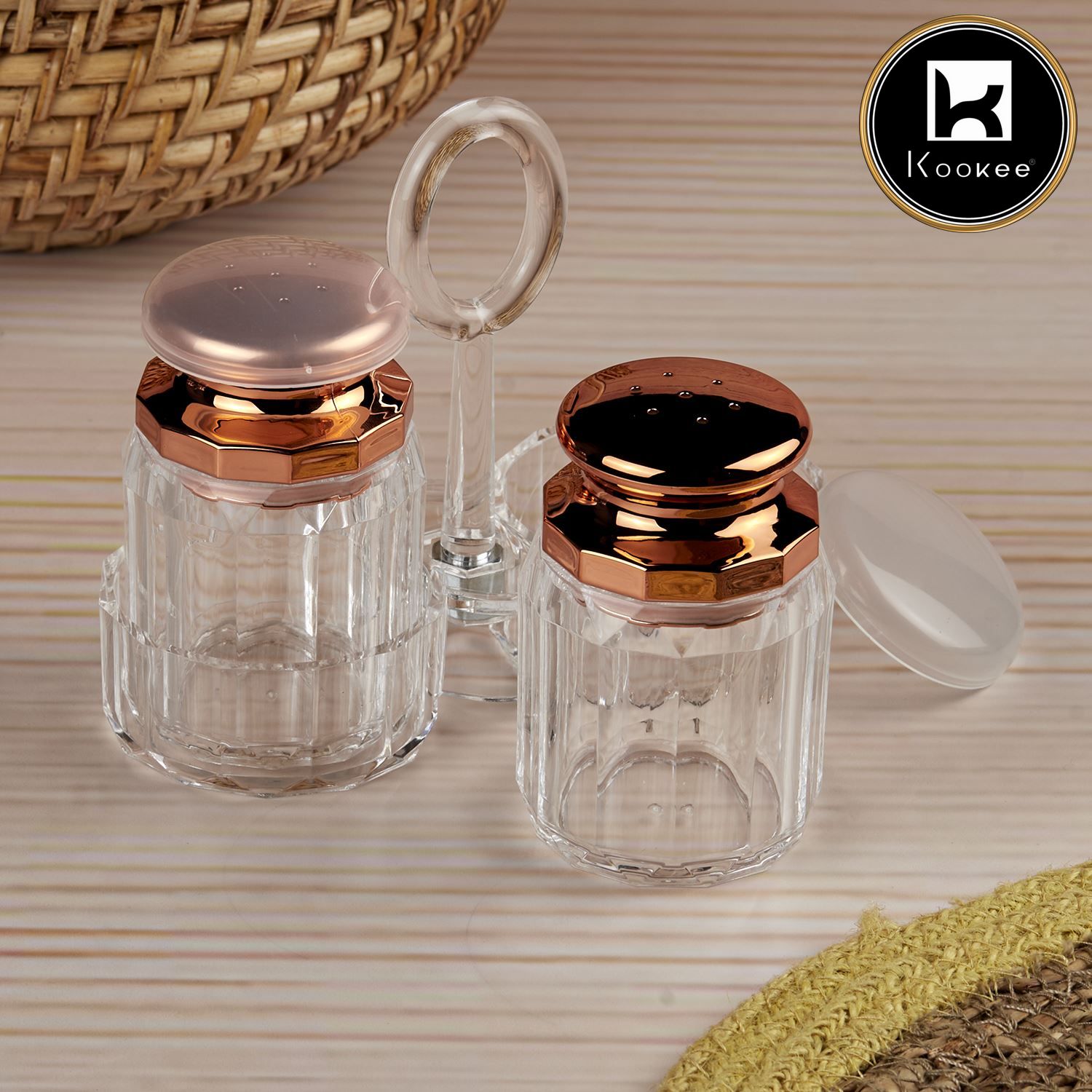 Acrylic Salt and Pepper Shakers Set with tray for Dining Table (10708)