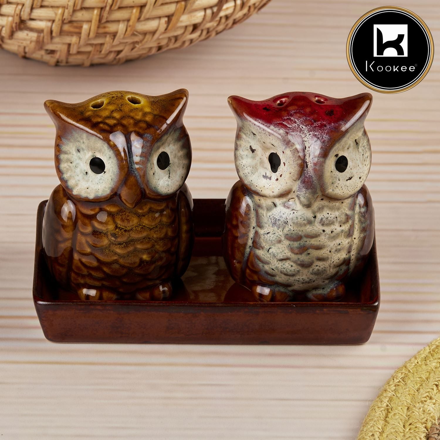 Ceramic Salt and Pepper Shakers Set with tray for Dining Table (V-SALT-004-3)