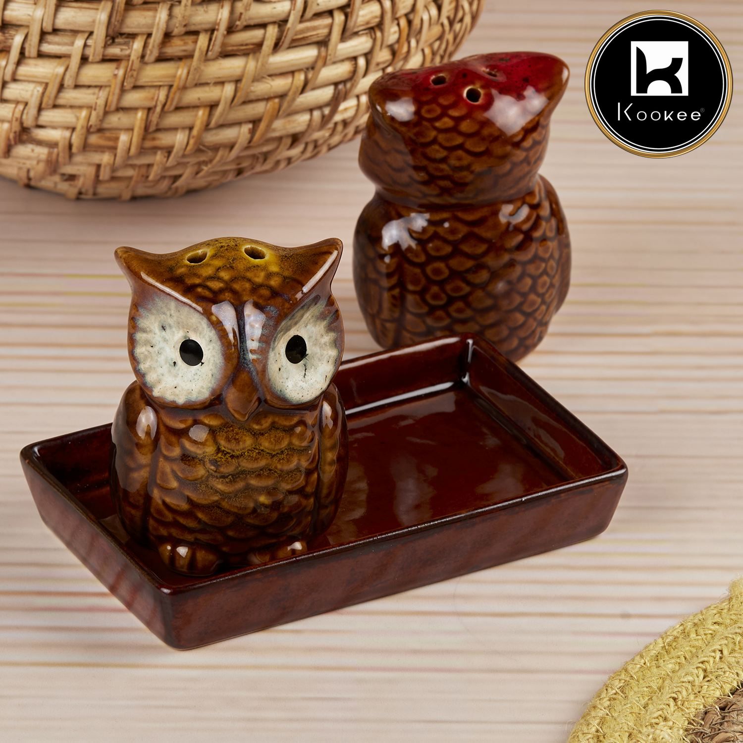 Ceramic Salt and Pepper Shakers Set with tray for Dining Table (V-SALT-004-3)
