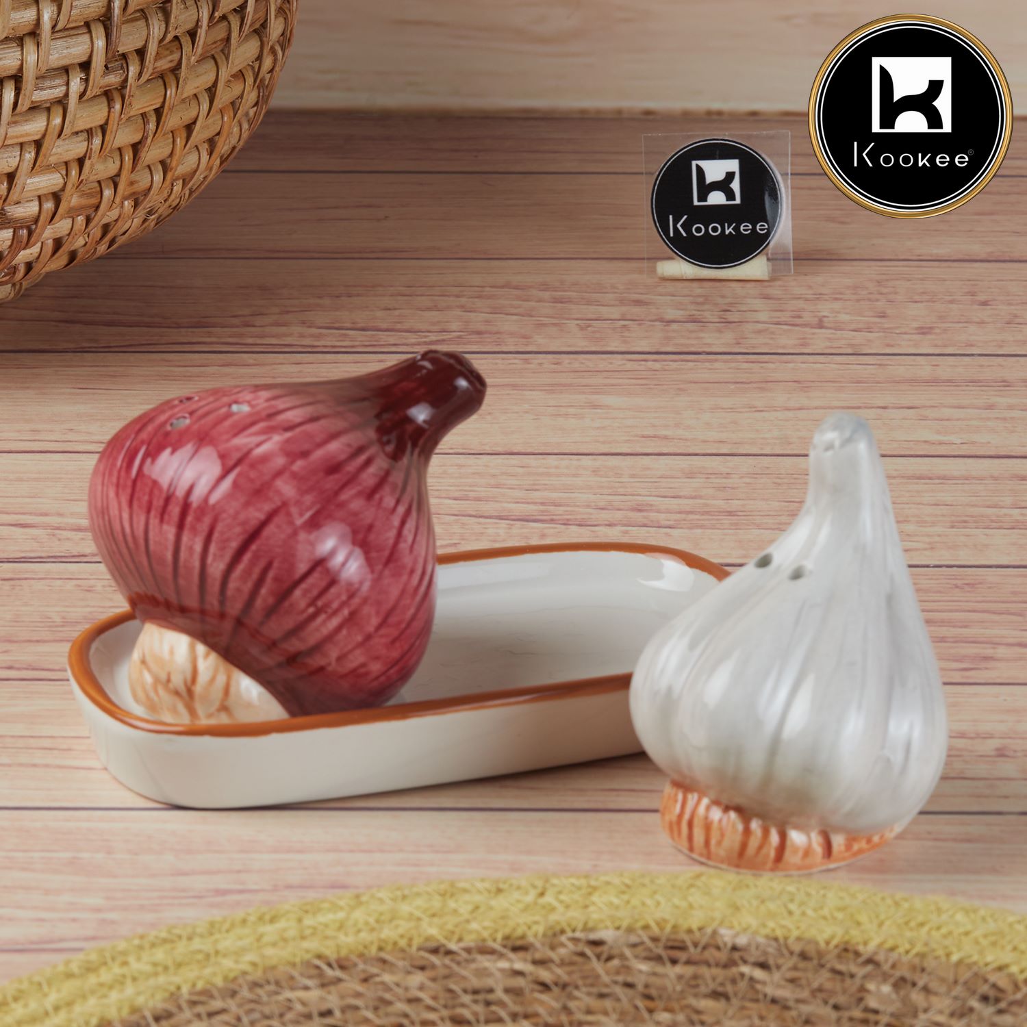 Ceramic Salt and Pepper Shakers Set with tray for Dining Table (10711)