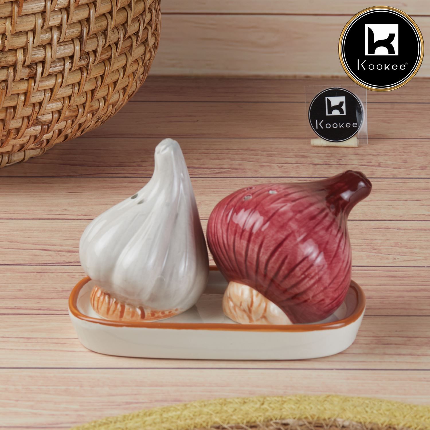 Ceramic Salt and Pepper Shakers Set with tray for Dining Table (10711)