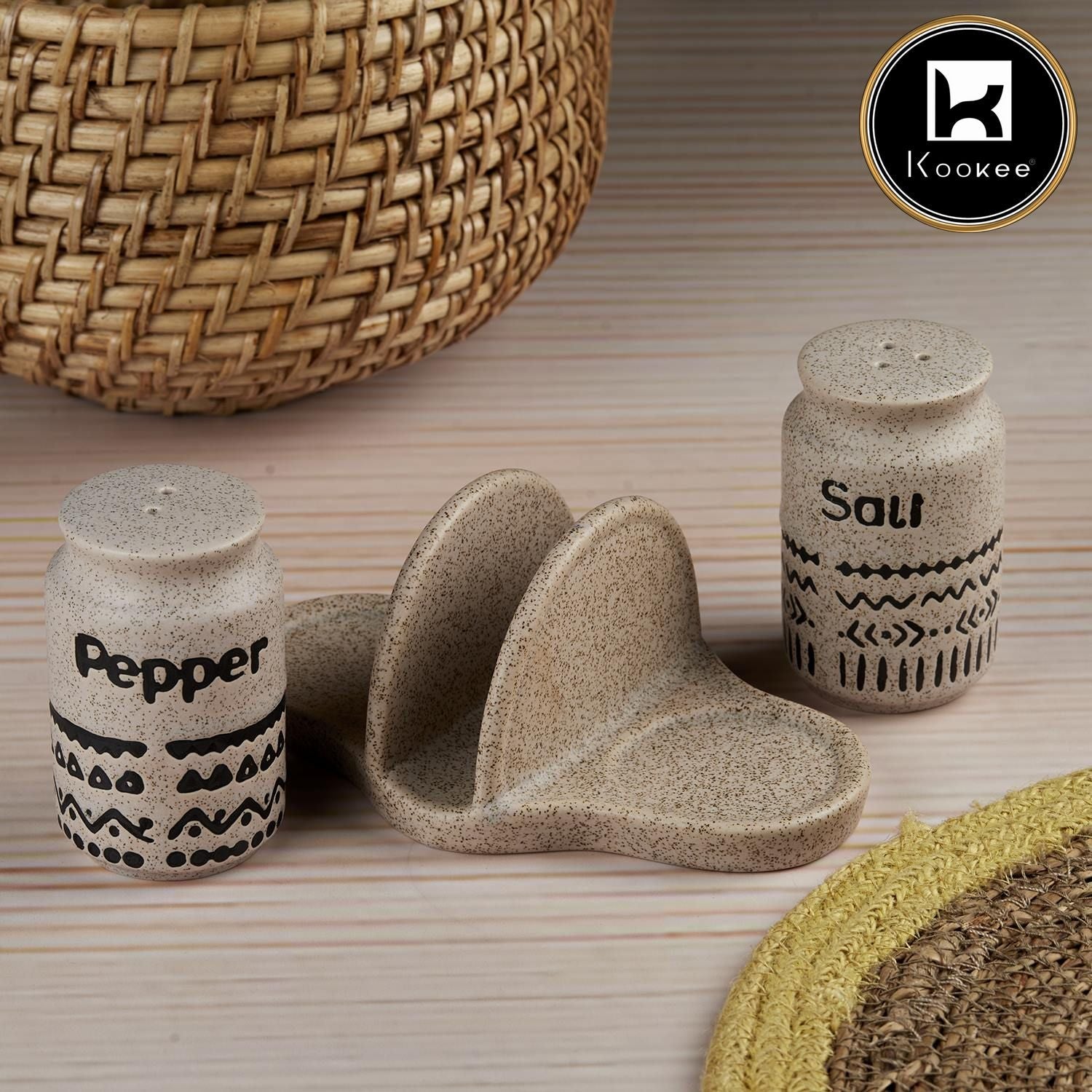 Ceramic Salt and Pepper Shakers Set with tray for Dining Table (10712)