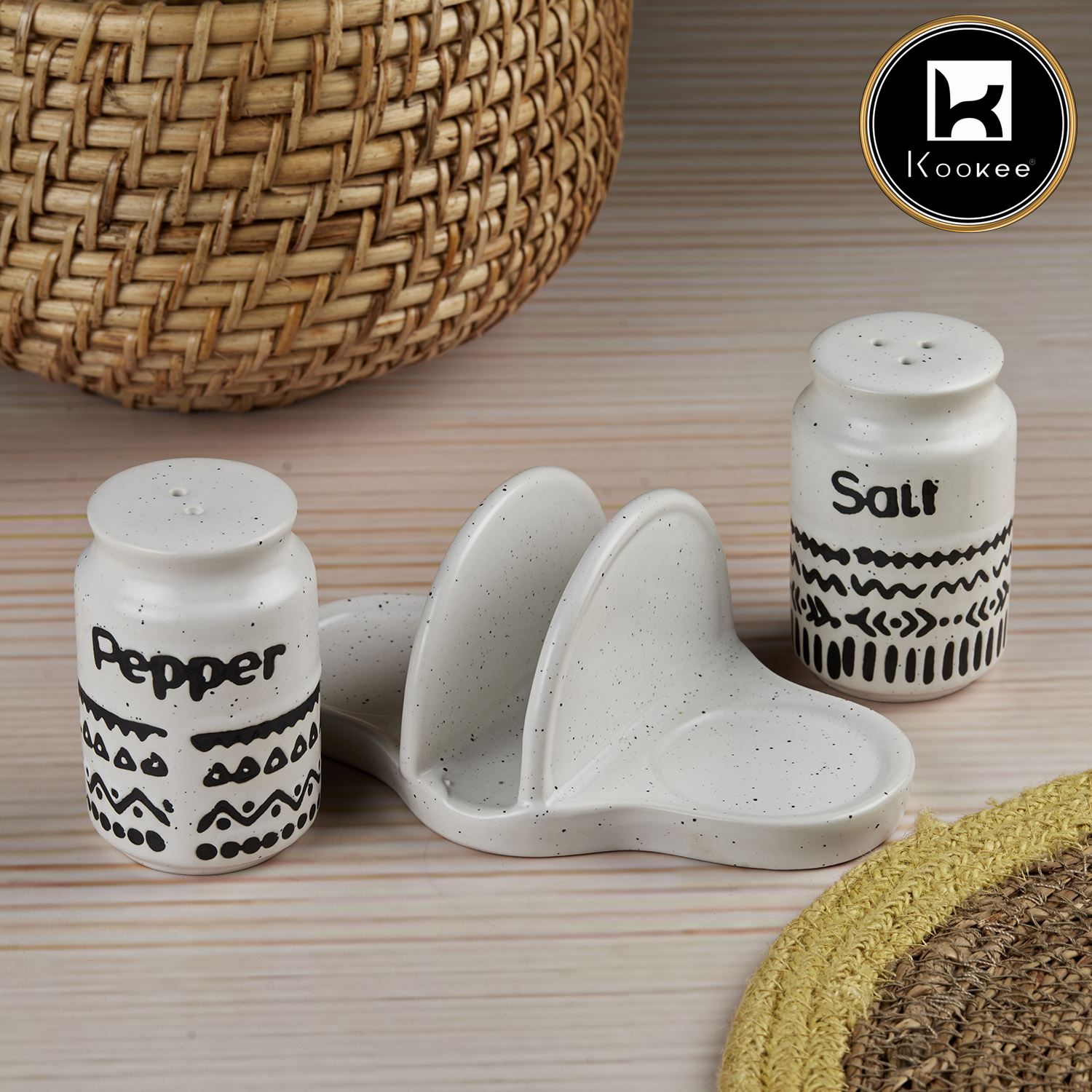Ceramic Salt and Pepper Shakers Set with tray for Dining Table (V-SALT-019-1)