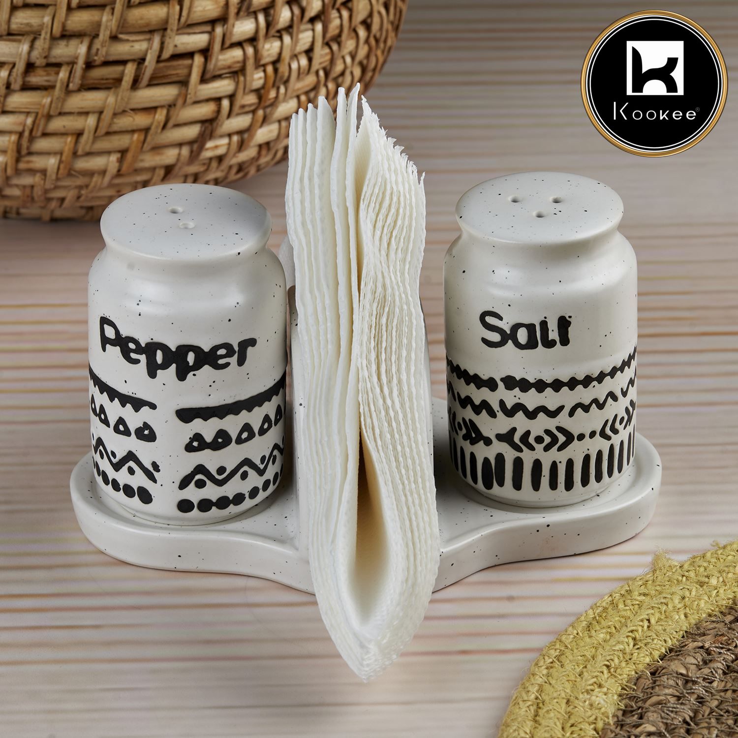 Ceramic Salt and Pepper Shakers Set with tray for Dining Table (V-SALT-019-1)