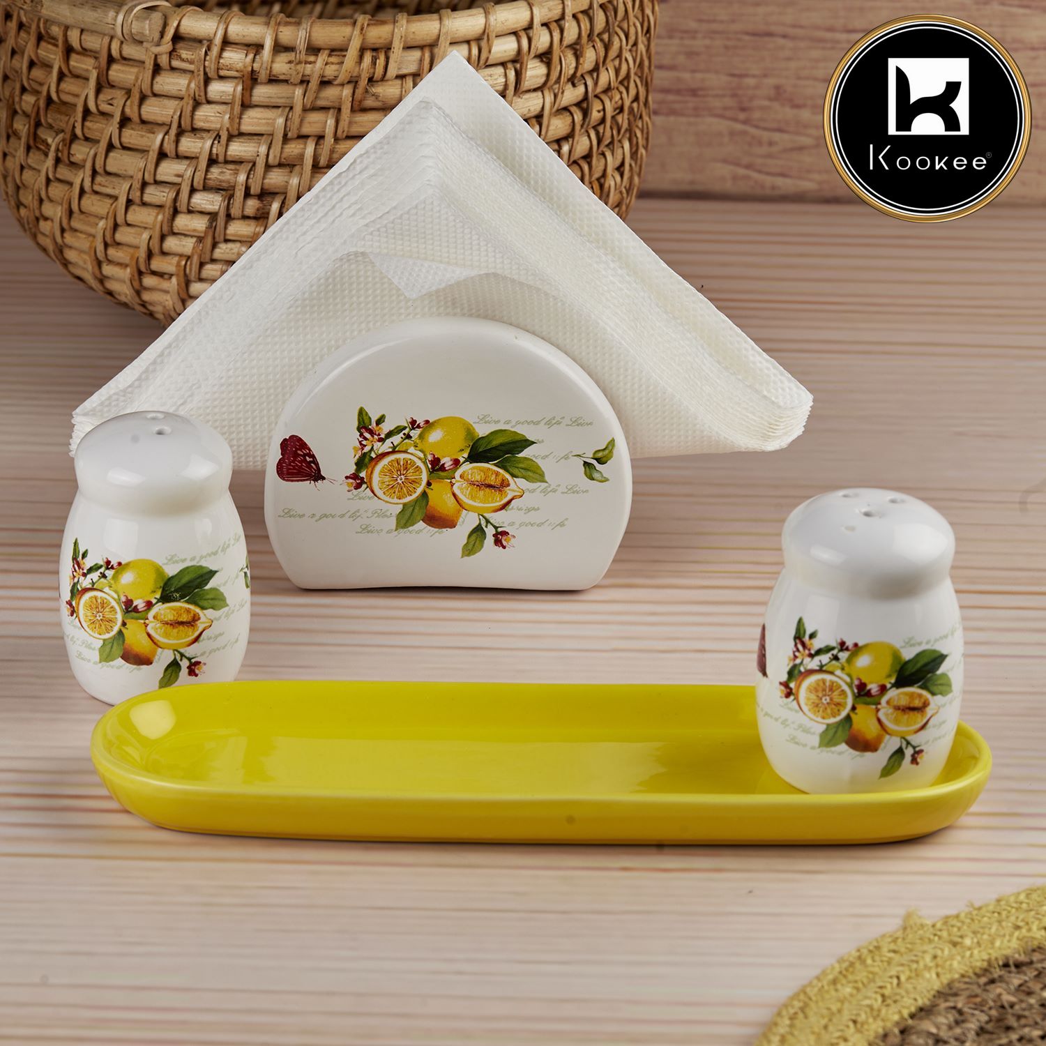 Ceramic Salt and Pepper Shakers Set with tray for Dining Table (V-SALT-020-1)