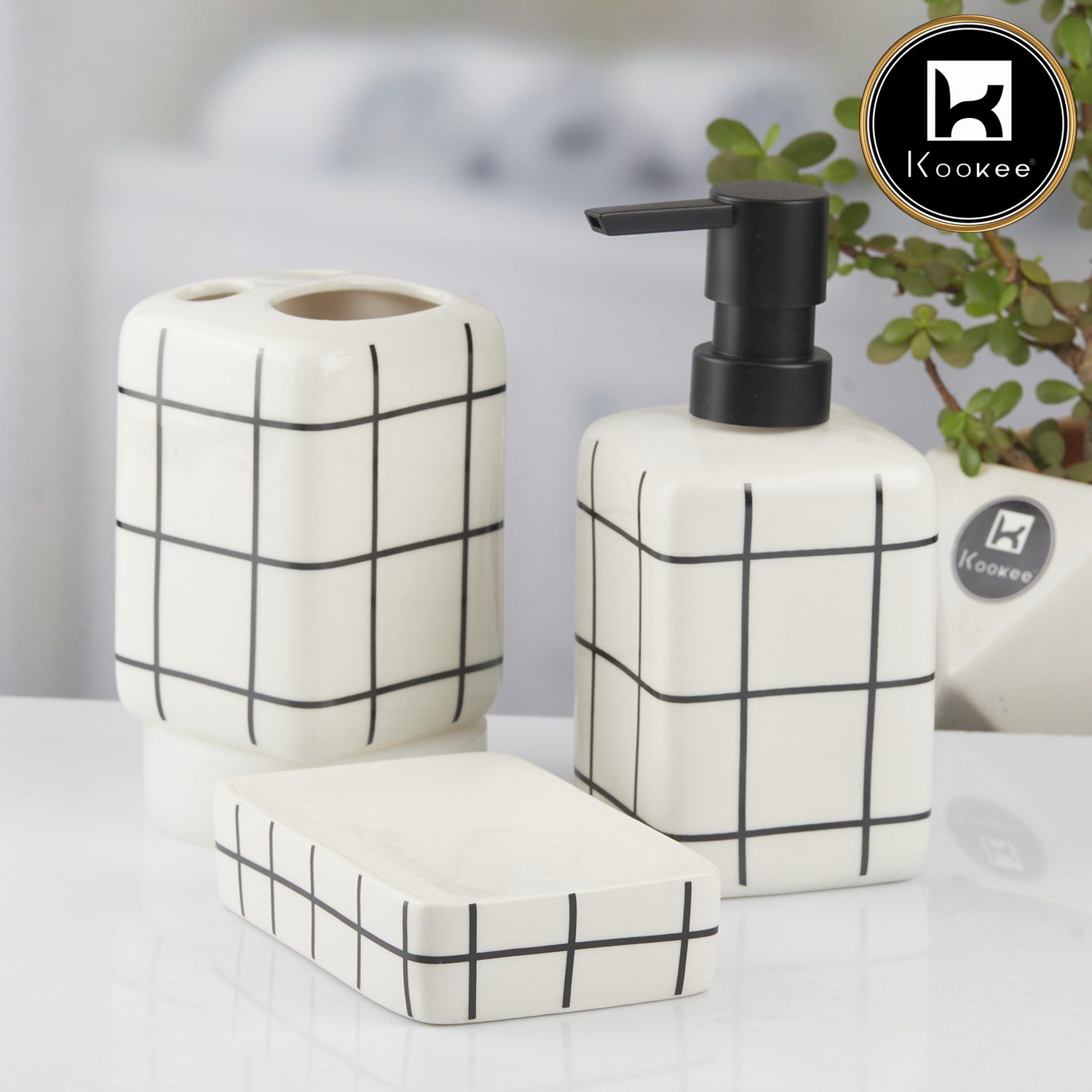 Ceramic Bathroom Set of 3 with Soap Dispenser (10717)