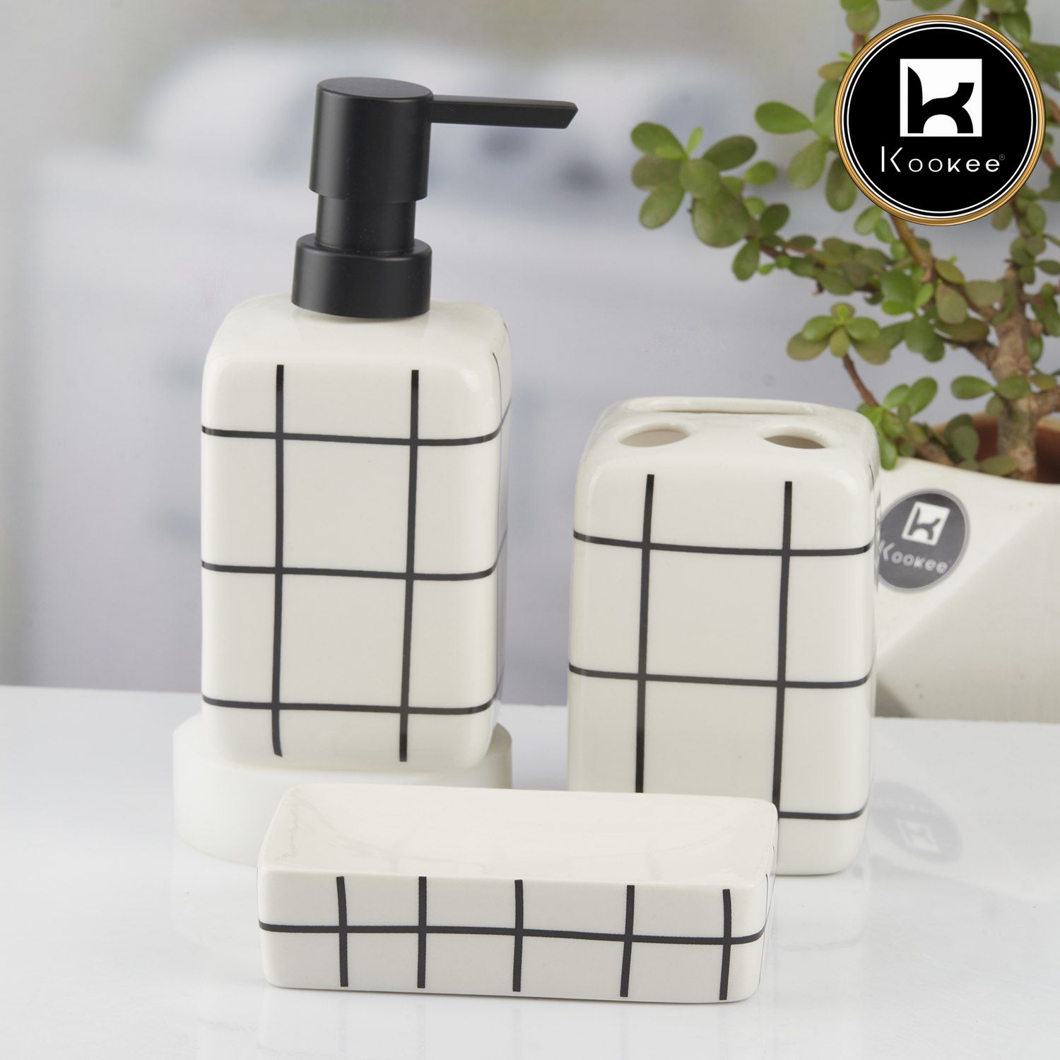 Ceramic Bathroom Set of 3 with Soap Dispenser (10717)