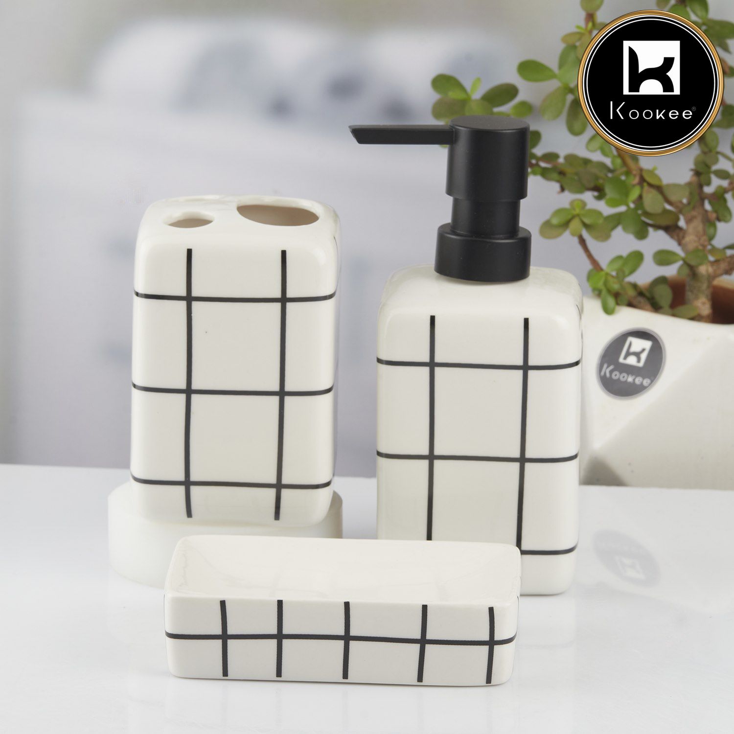 Ceramic Bathroom Set of 3 with Soap Dispenser (V-CBS-120-1)