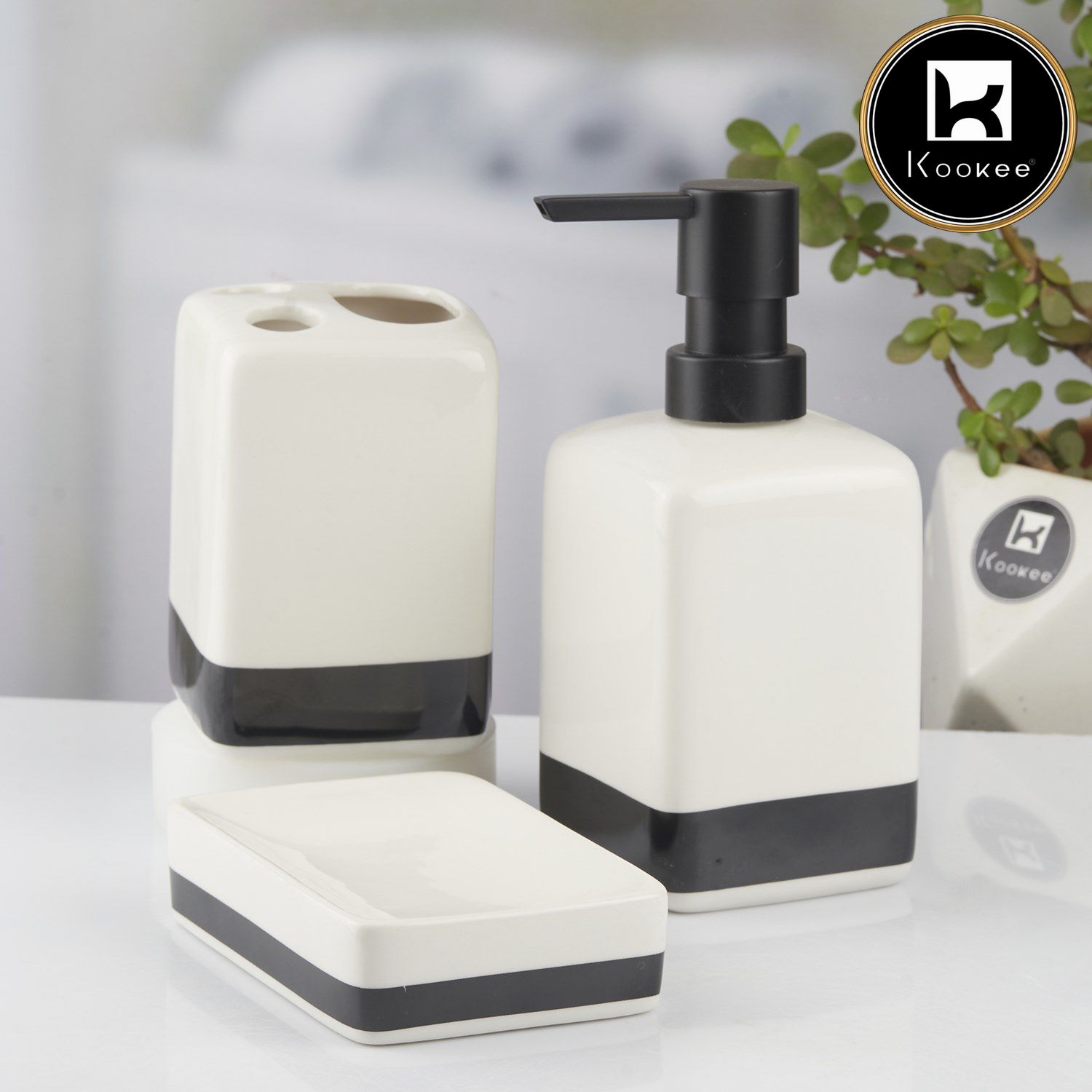 Kookee Ceramic Bathroom Sets, White, ART10718