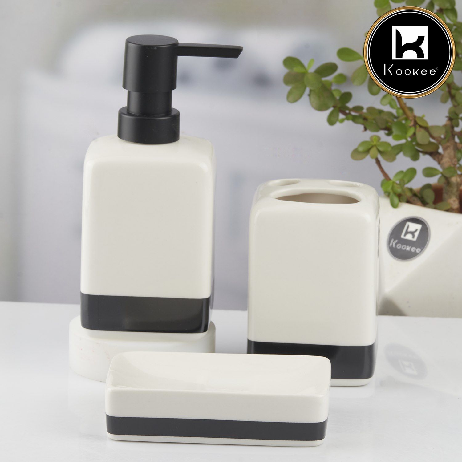Kookee Ceramic Bathroom Sets, White, ART10718