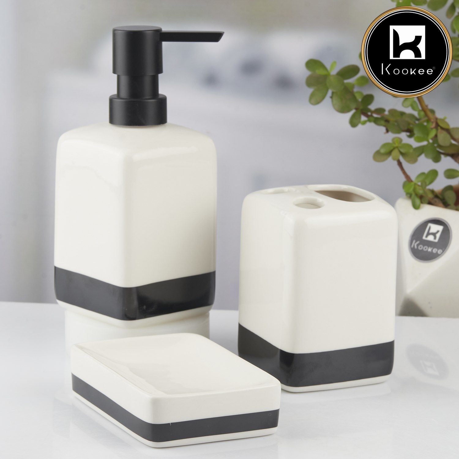 Kookee Ceramic Bathroom Sets, White, ART10718