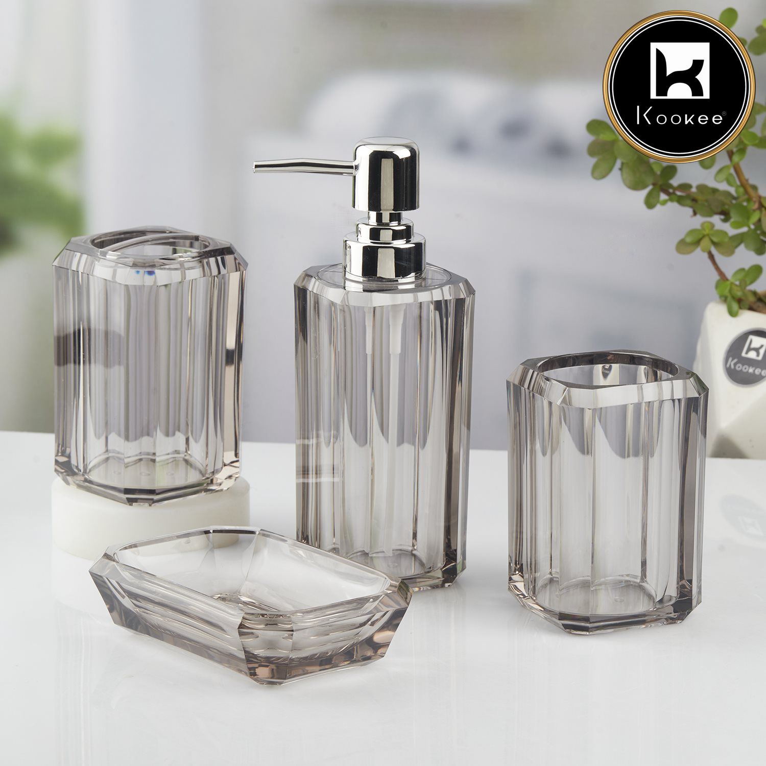 Acrylic Bathroom Set of 4 with Soap Dispenser (V-ABS-001-1)