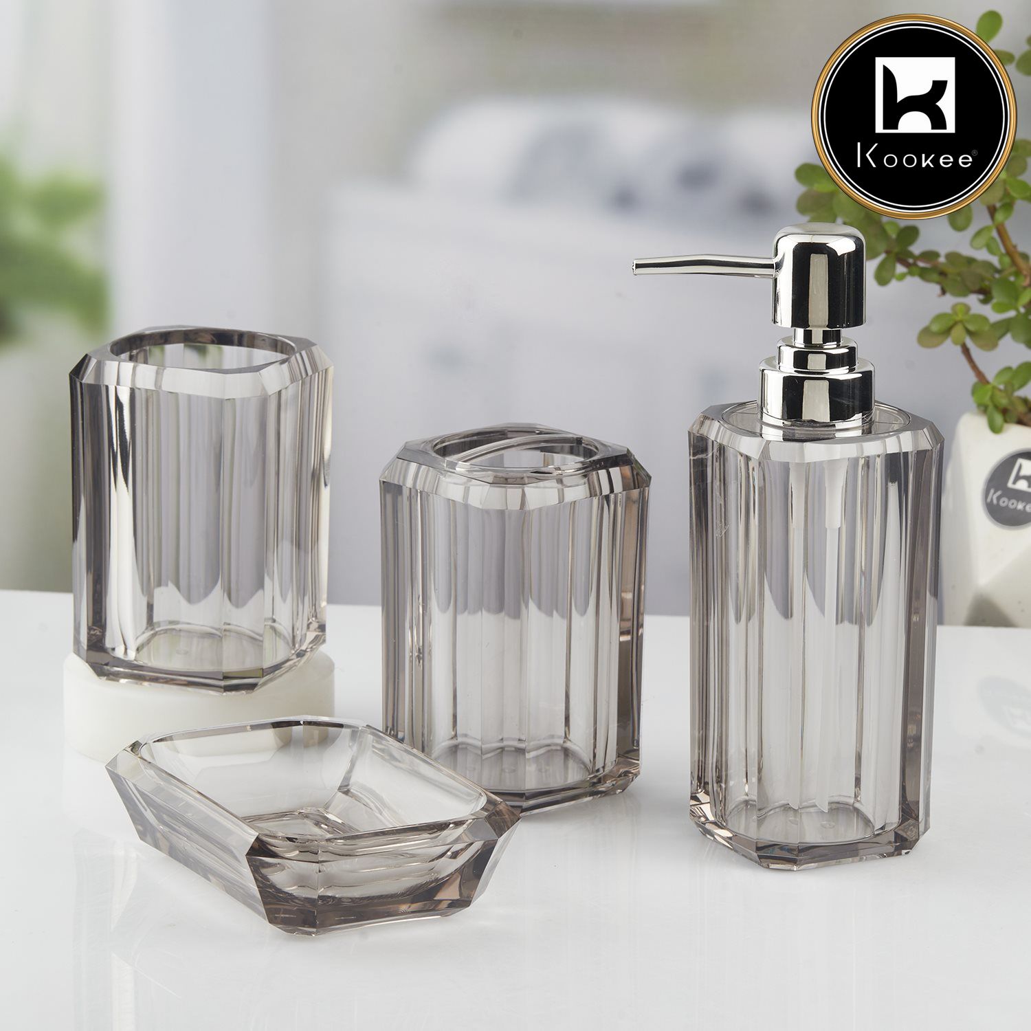 Acrylic Bathroom Set of 4 with Soap Dispenser (V-ABS-001-1)