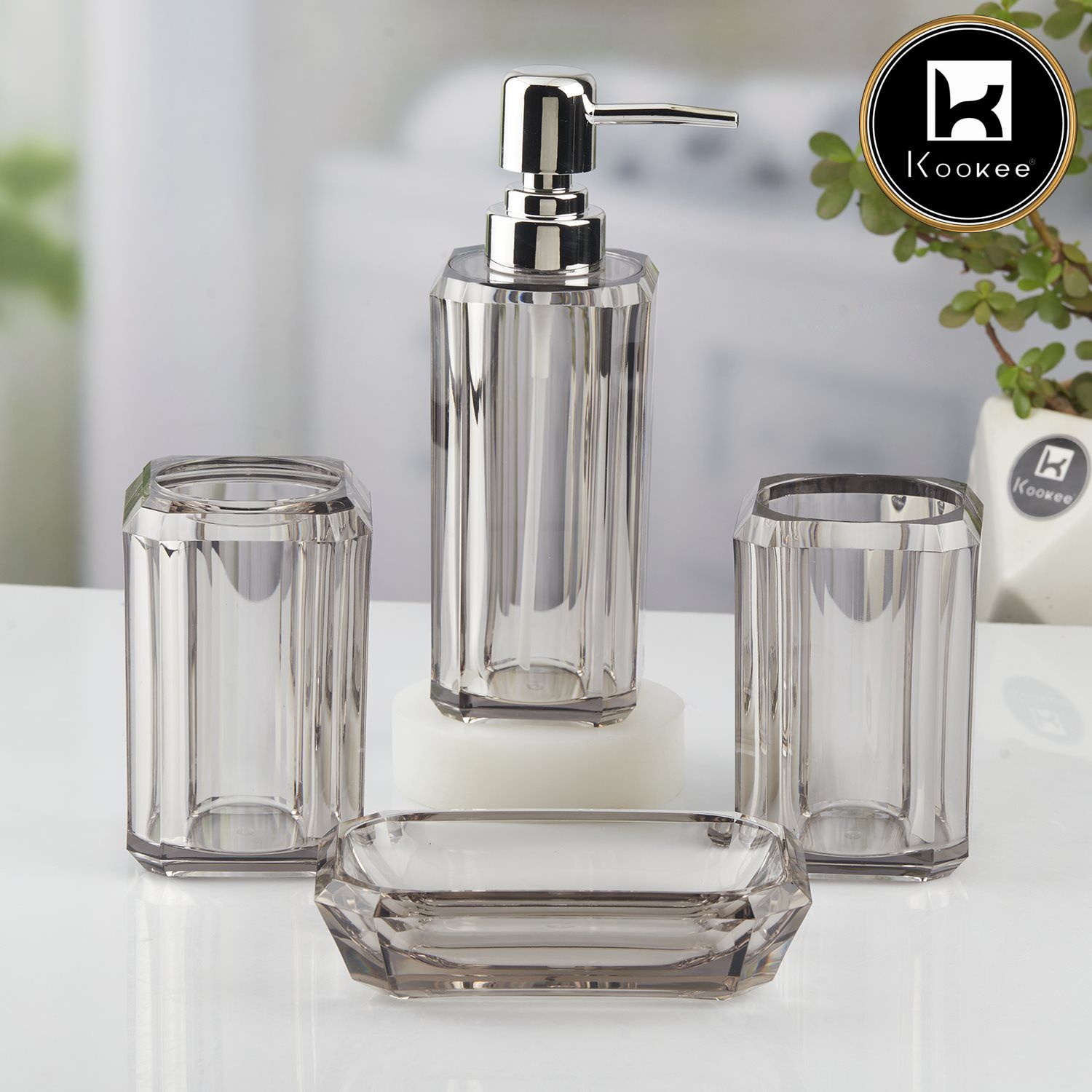 Acrylic Bathroom Set of 4 with Soap Dispenser (V-ABS-001-1)