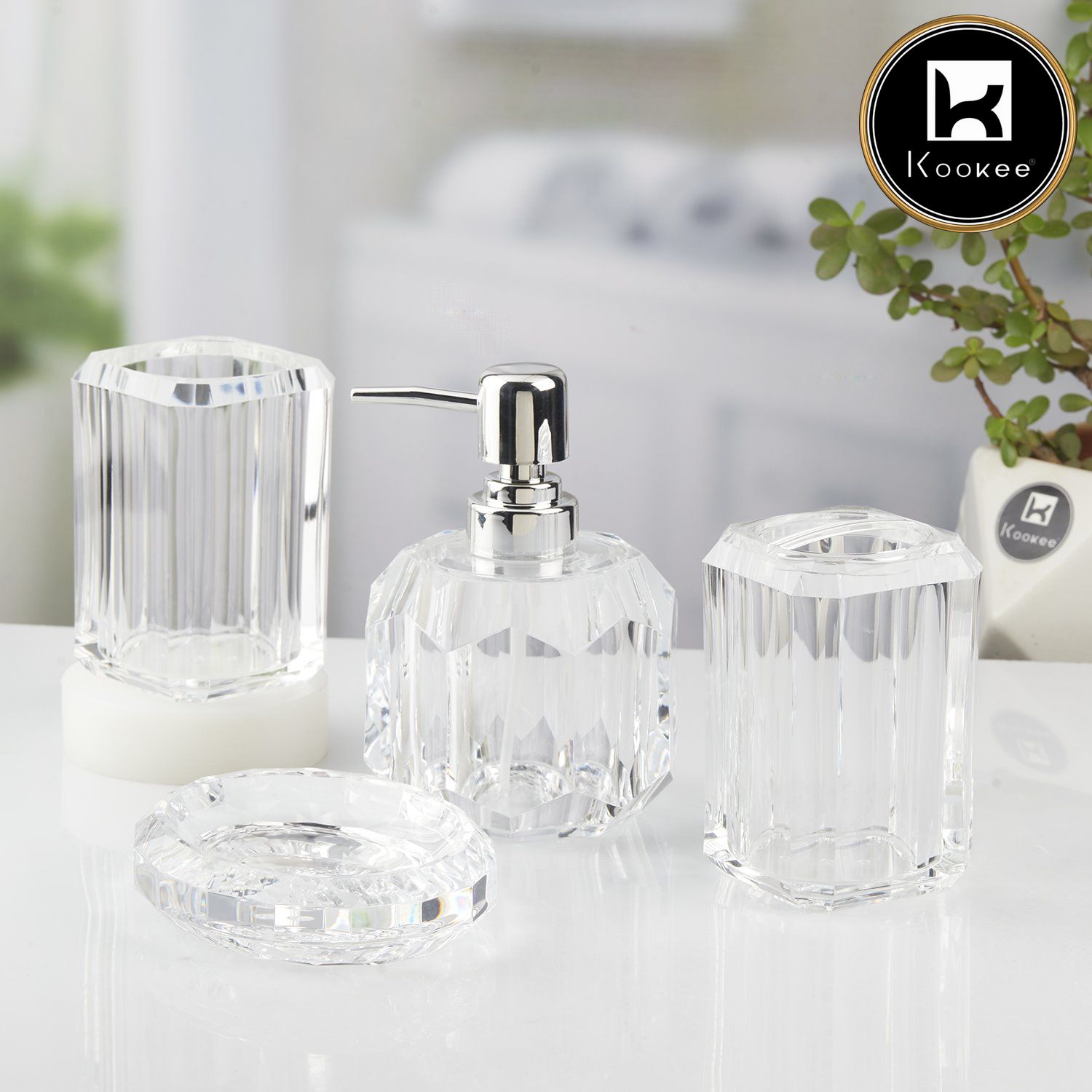 Acrylic Bathroom Set of 4 with Soap Dispenser (V-ABS-001-2)