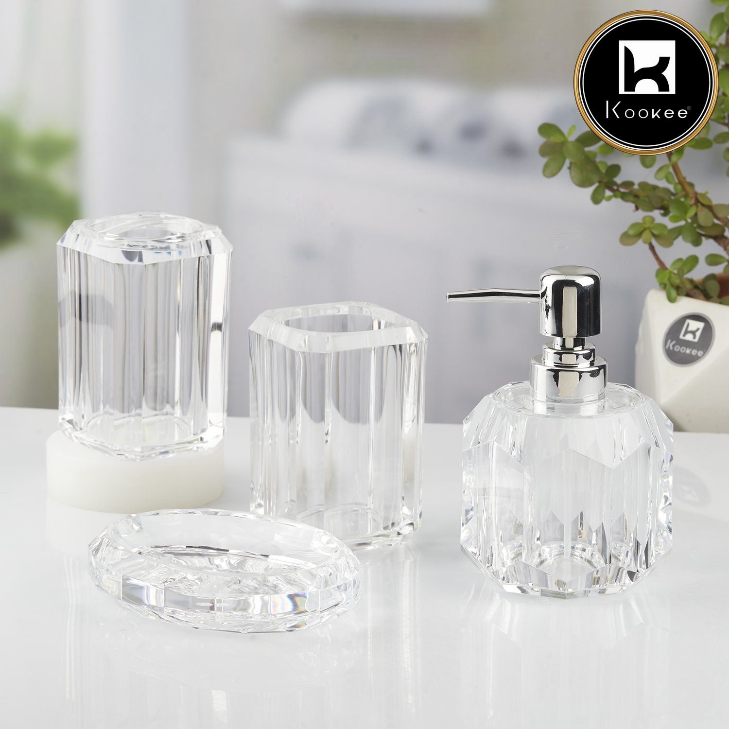 Acrylic Bathroom Set of 4 with Soap Dispenser (V-ABS-001-2)