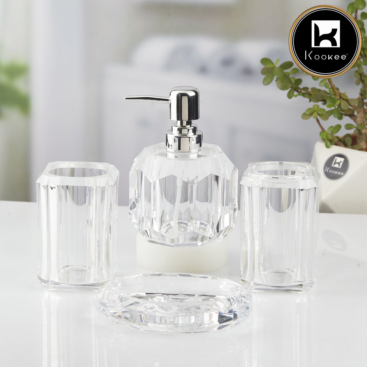 Acrylic Bathroom Set of 4 with Soap Dispenser (V-ABS-001-2)