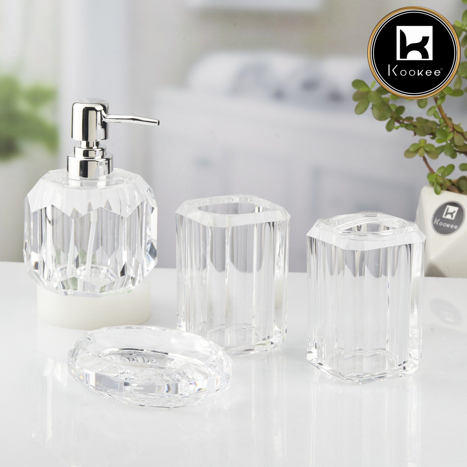 Acrylic Bathroom Set of 4 with Soap Dispenser (10721)
