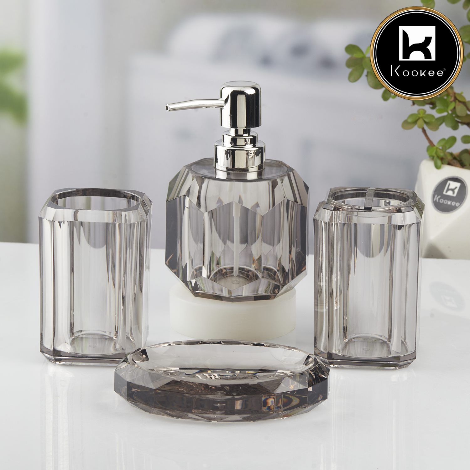 Acrylic Bathroom Set of 4 with Soap Dispenser (10722)