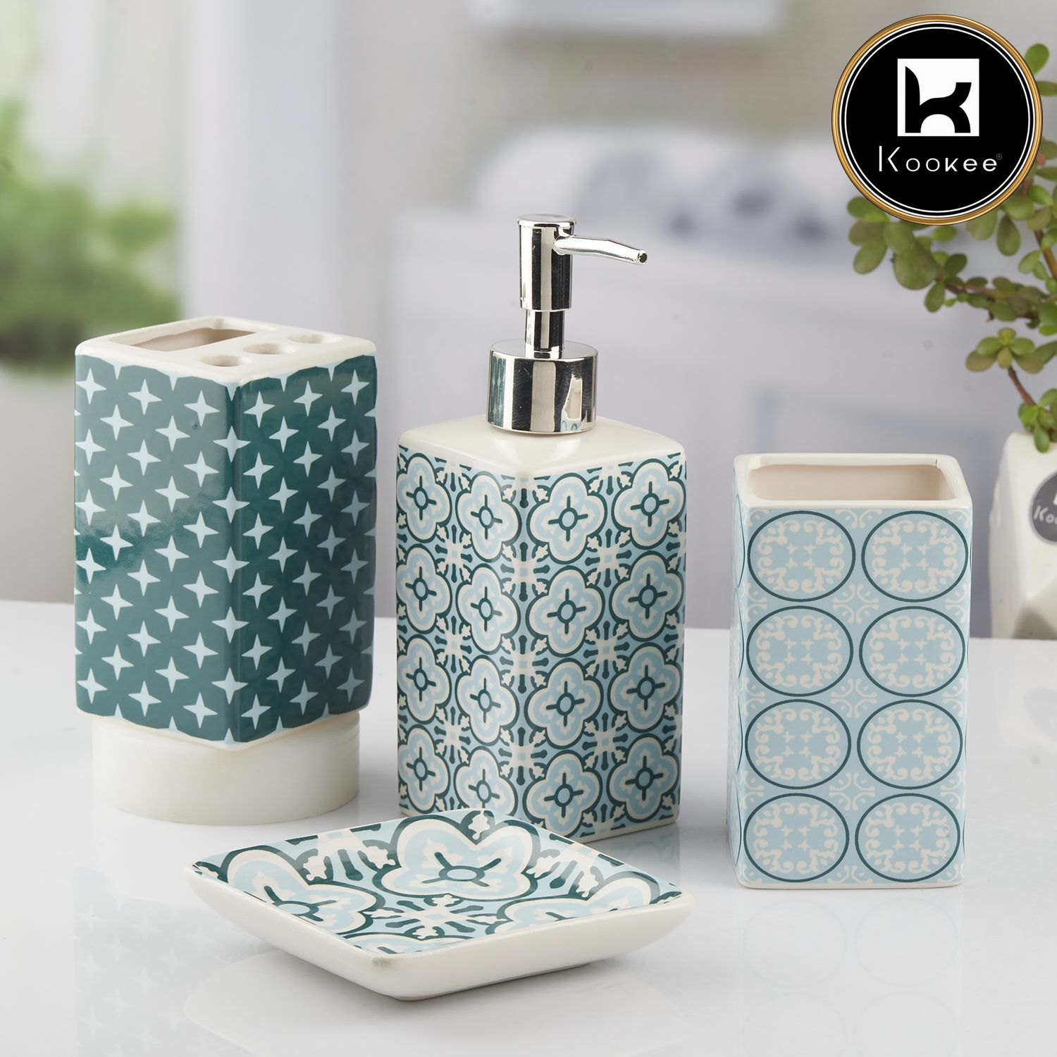 Kookee Ceramic Bathroom Sets, Blue, ART10723