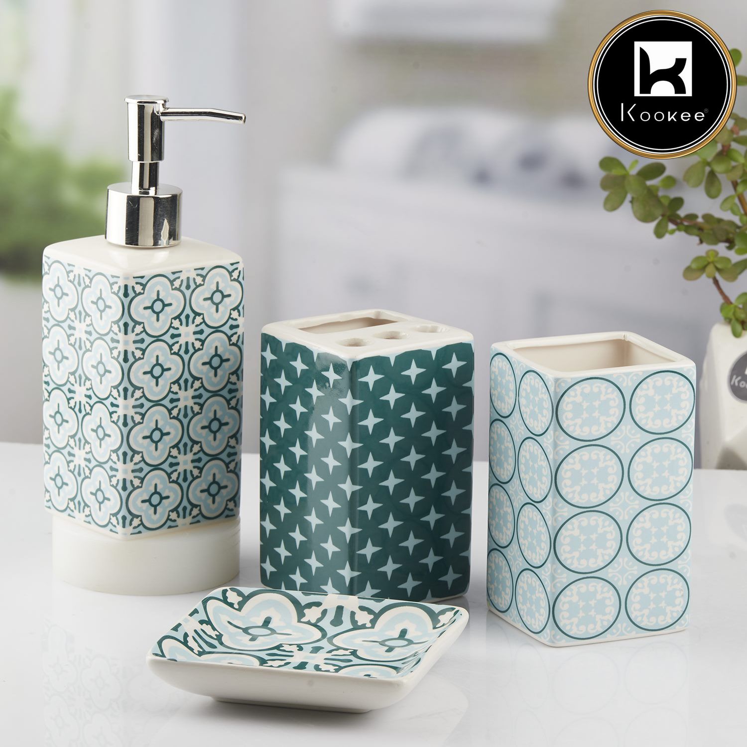 Kookee Ceramic Bathroom Sets, Blue, ART10723