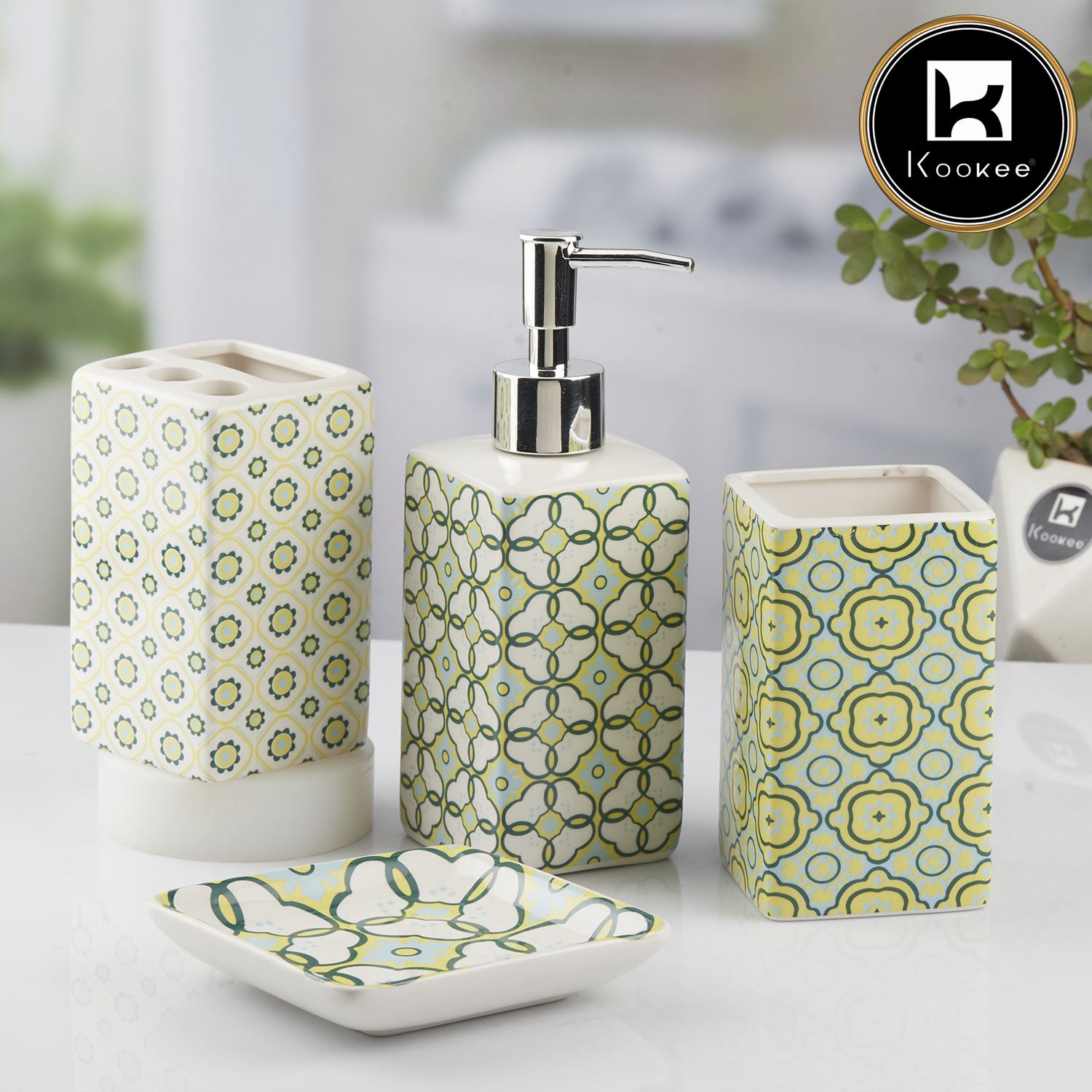 Kookee Ceramic Bathroom Sets, Green, ART10724