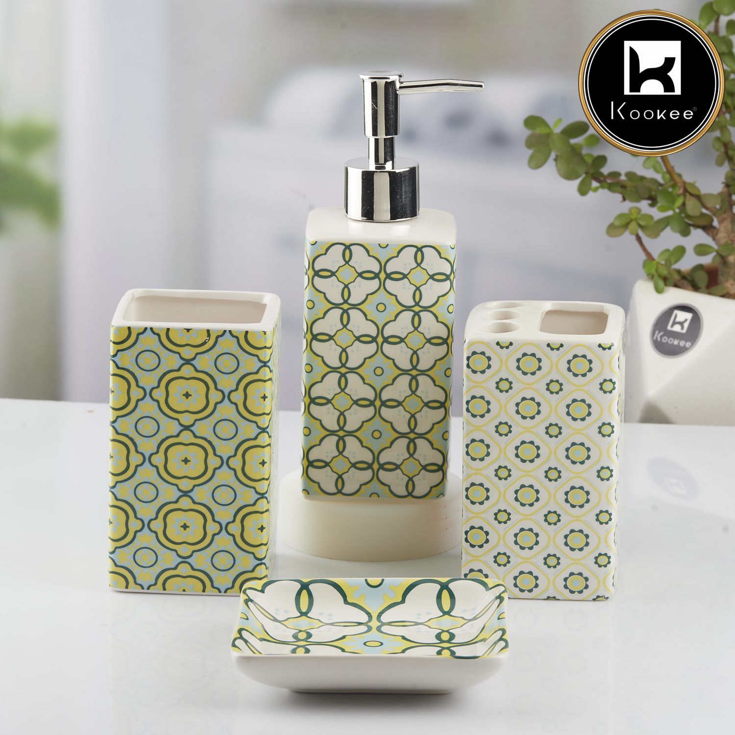 Kookee Ceramic Bathroom Sets, Green, ART10724