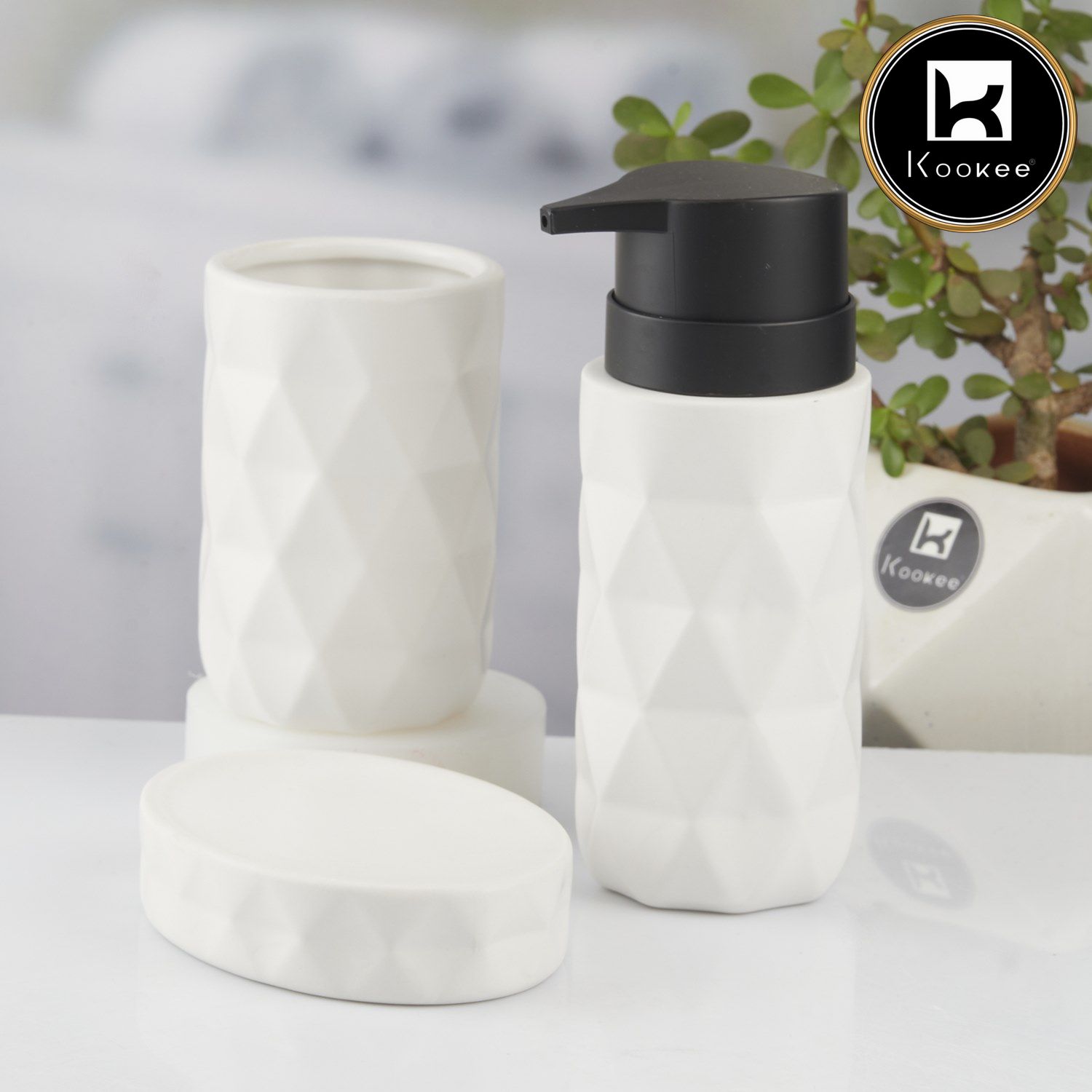 Ceramic Bathroom Set of 3 with Soap Dispenser (10725)