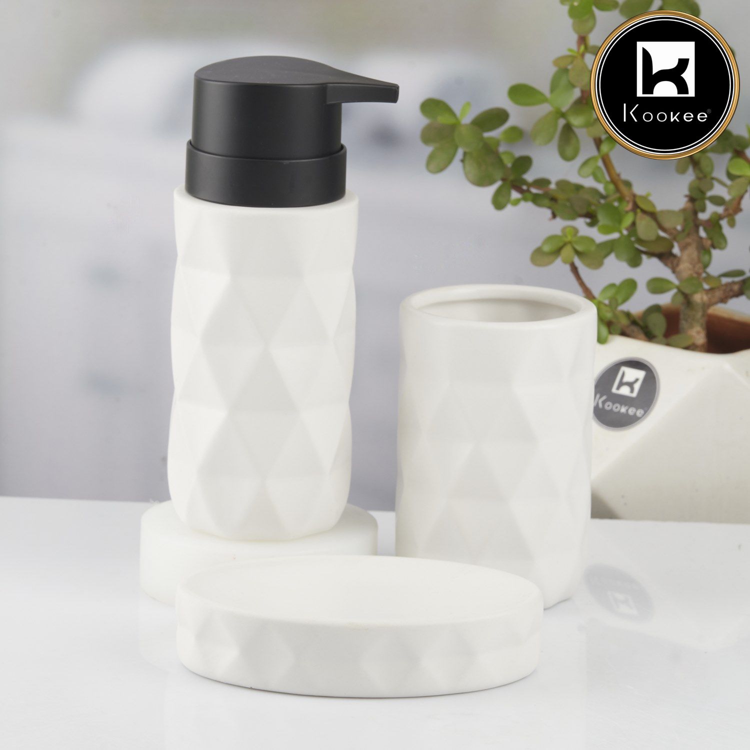 Kookee Ceramic Bathroom Sets, White, ART10725
