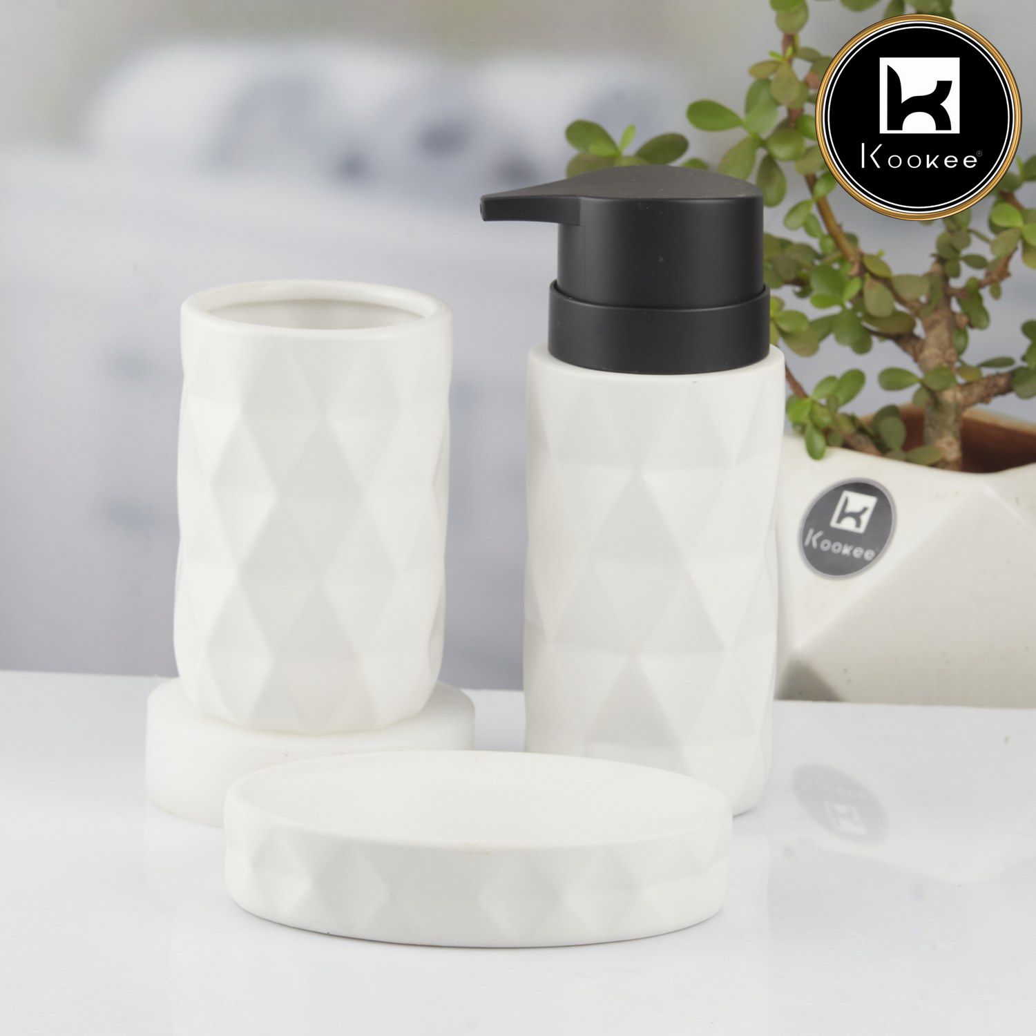 Kookee Ceramic Bathroom Sets, White, ART10725