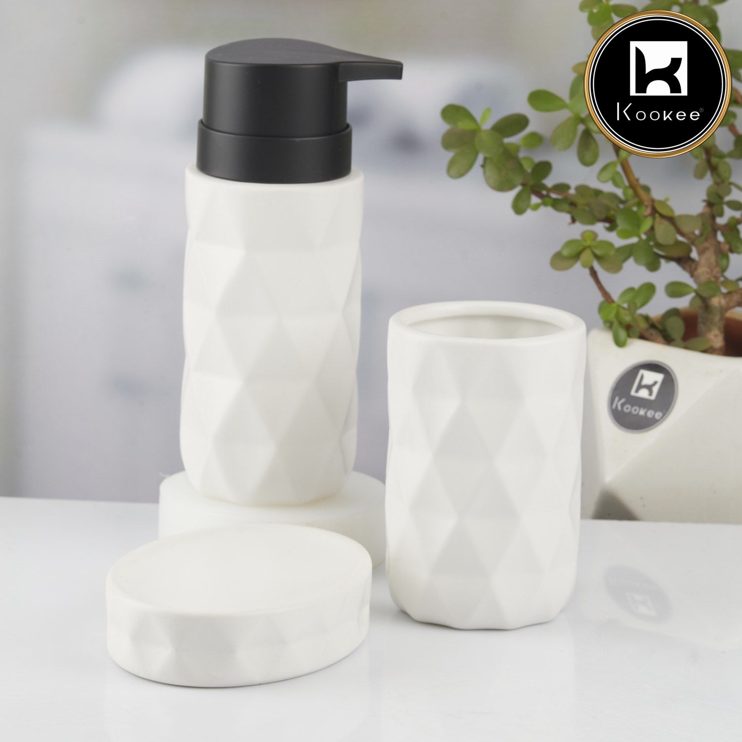 Ceramic Bathroom Set of 3 with Soap Dispenser (10725)